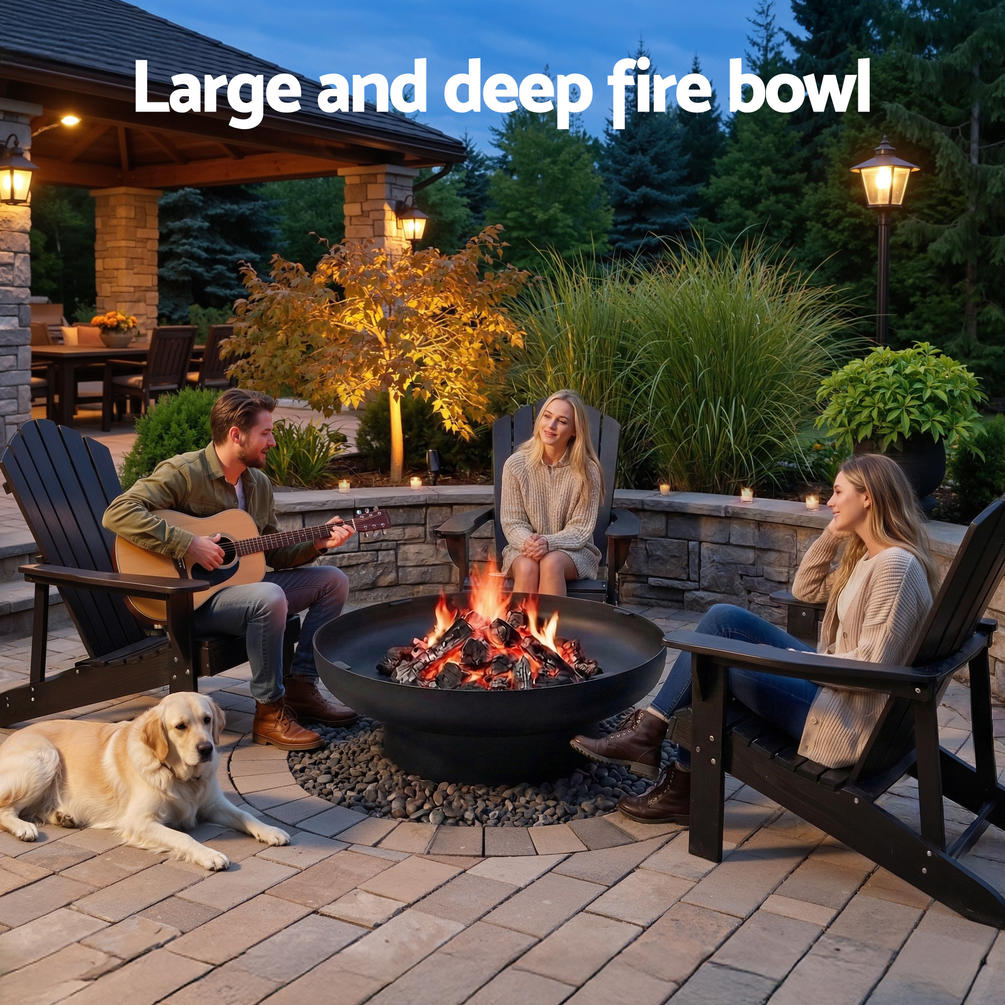 Grillz Fire Pit Table with Lid Deep Fire Bowl Wood Burning BBQ Grill for Backyard Camping Patio Picnic - Image 6