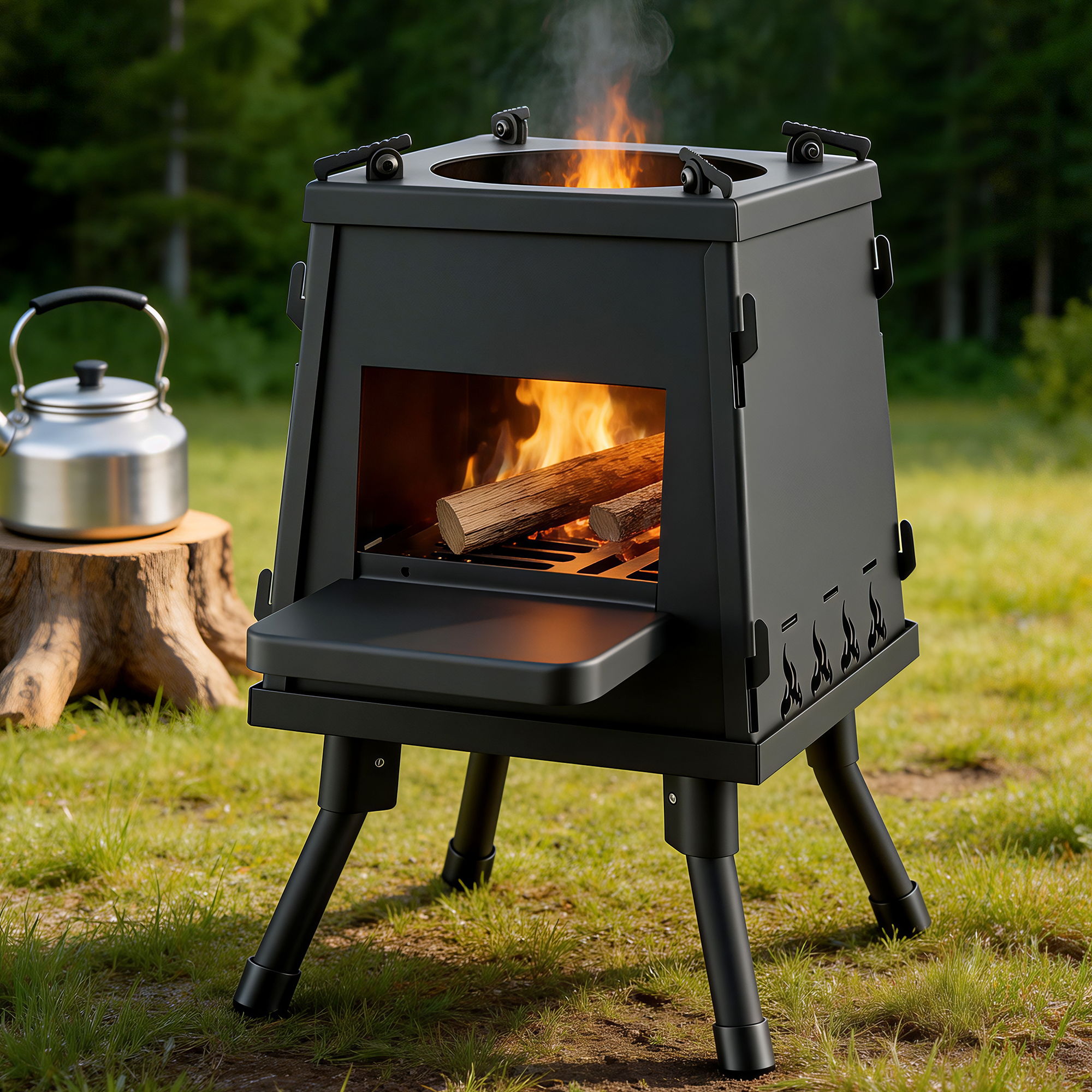 Grillz Fire Pit BBQ Portable Outdoor Fireplace Metal Camping Stove for Boiling Water, BBQ, Picnics - Image 1
