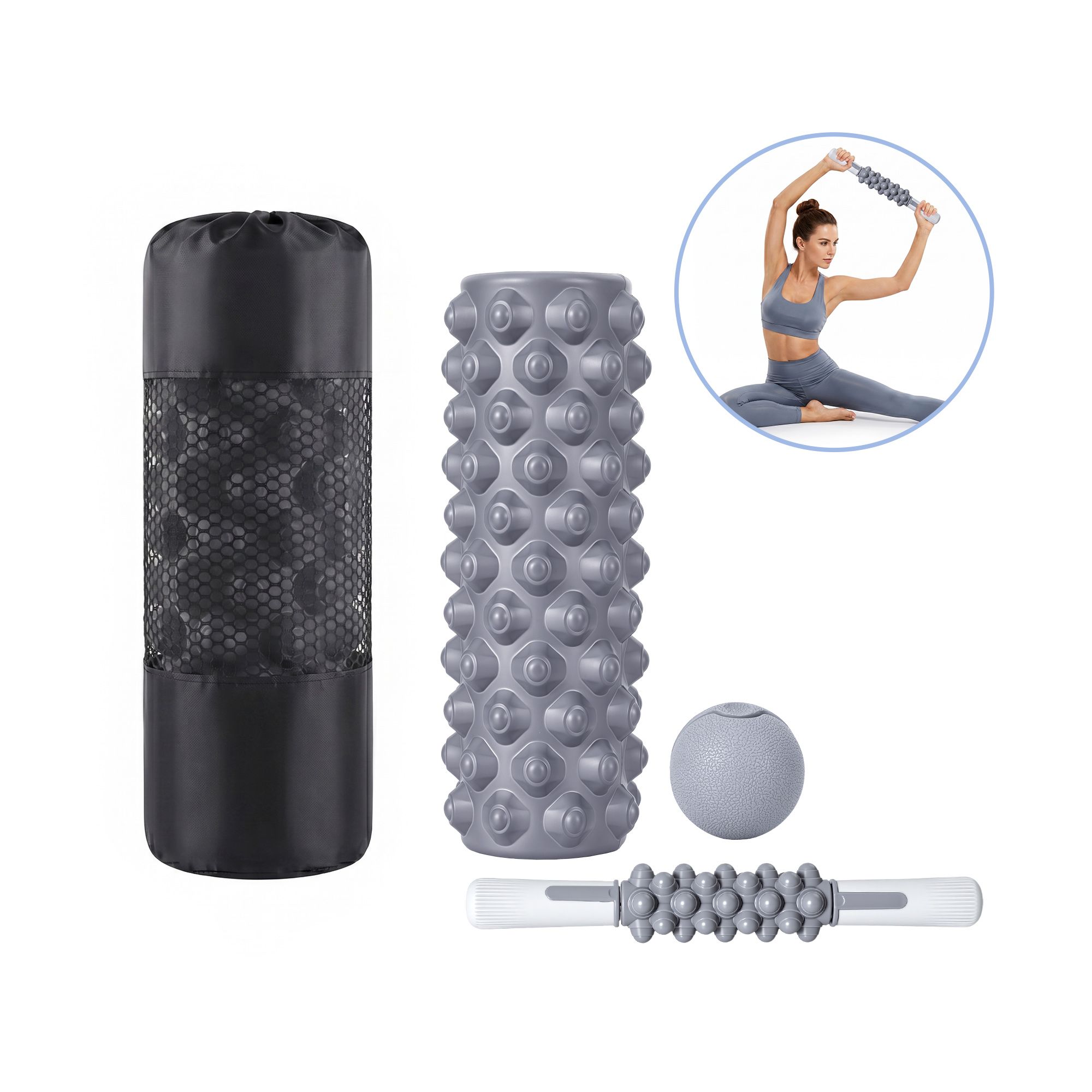 Everfit Foam Roller Set 3-in-1 with Targeted Recovery Muscle Roller Stick & Deep Tissue Massage Ball, Heavy Duty 150KG Support Gym Roller for Back Pain Relief, Myofascial Release, Home Gym Exercise - Image 1