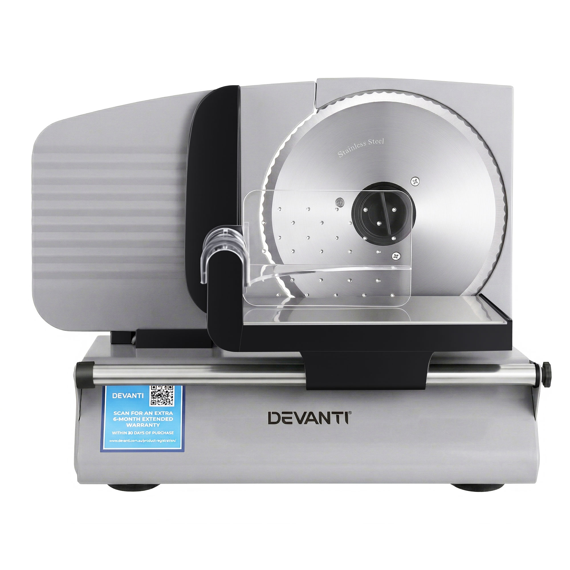 Devanti Meat Slicer Bread Vegetable, 200W Power 0-15mm Adjustable Easy Clean Stable Stainless Steel Blade Food Slicer for Kitchen Commercial, Silver - Image 3