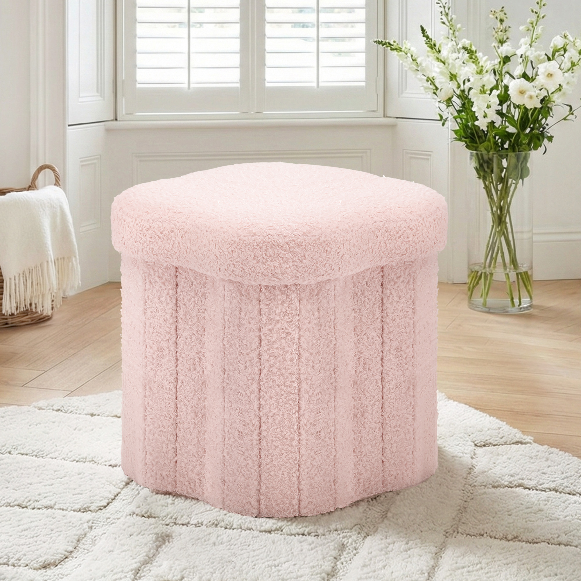 Artiss Storage Ottoman Foot Stool Foldable Pink - Image 1