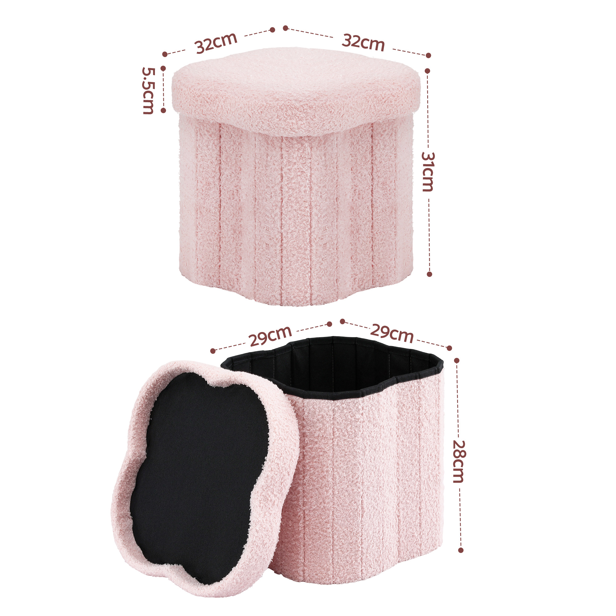 Artiss Storage Ottoman Foot Stool Foldable Pink - Image 2