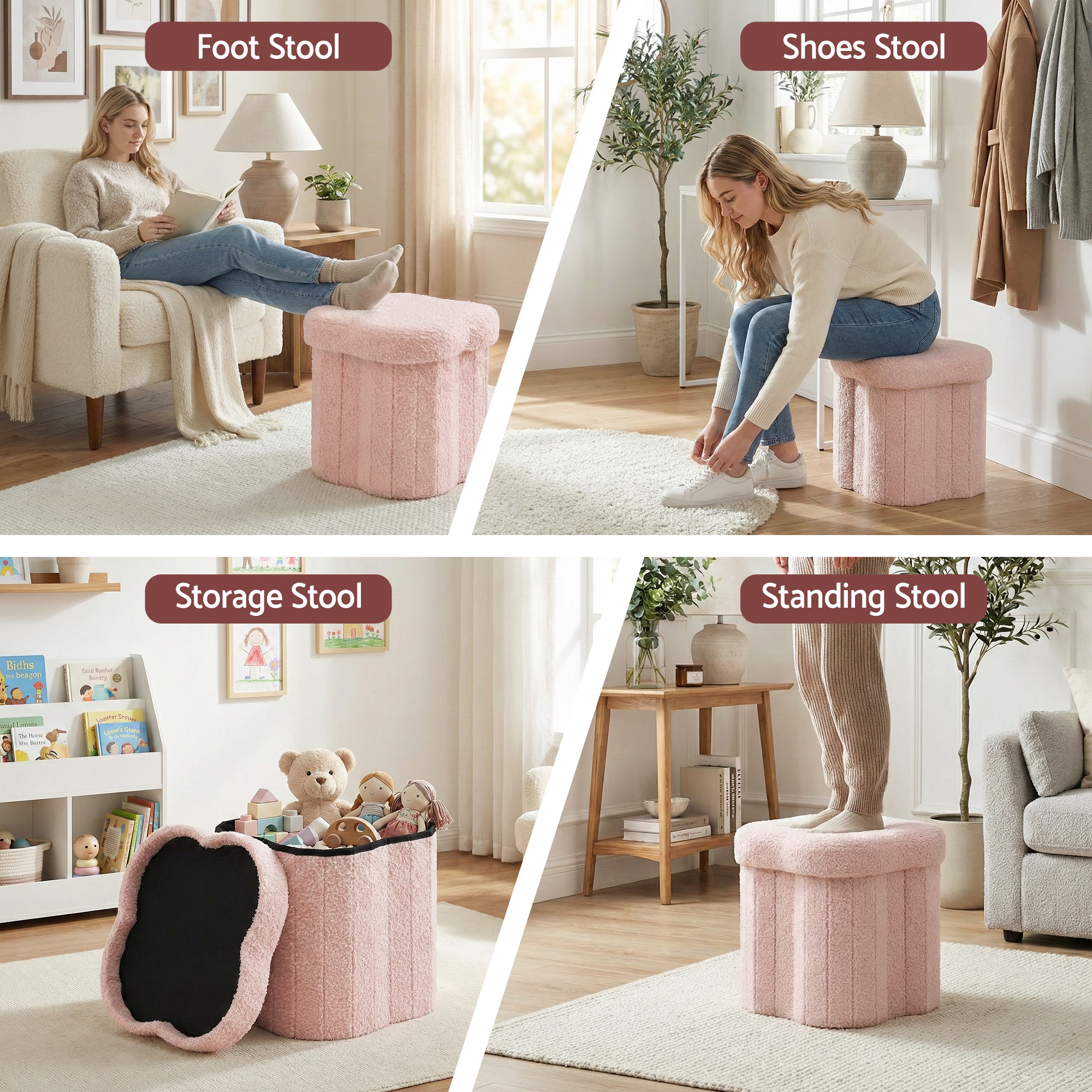 Artiss Storage Ottoman Foot Stool Foldable Pink - Image 5