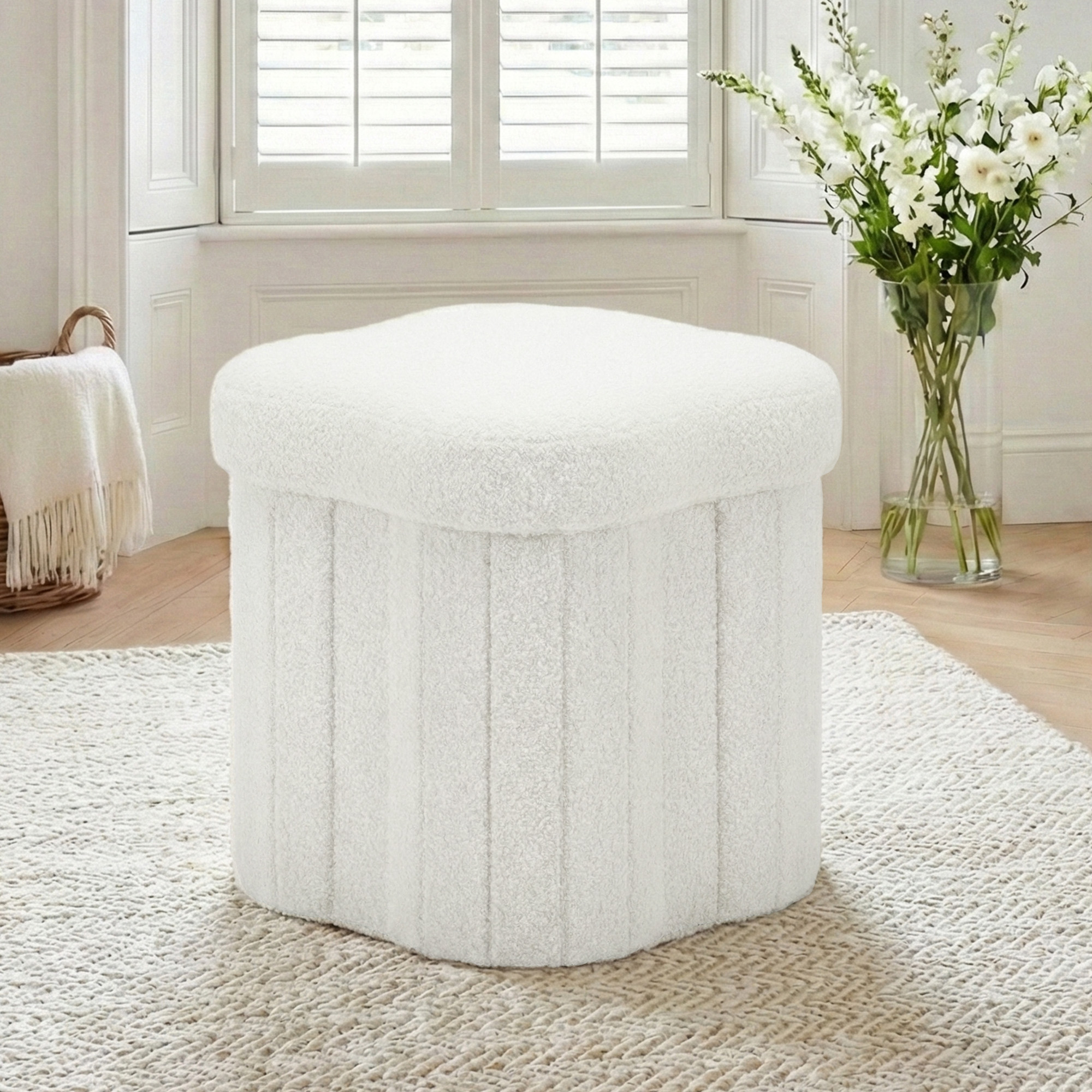 Artiss Storage Ottoman Foot Stool Foldable White - Image 1