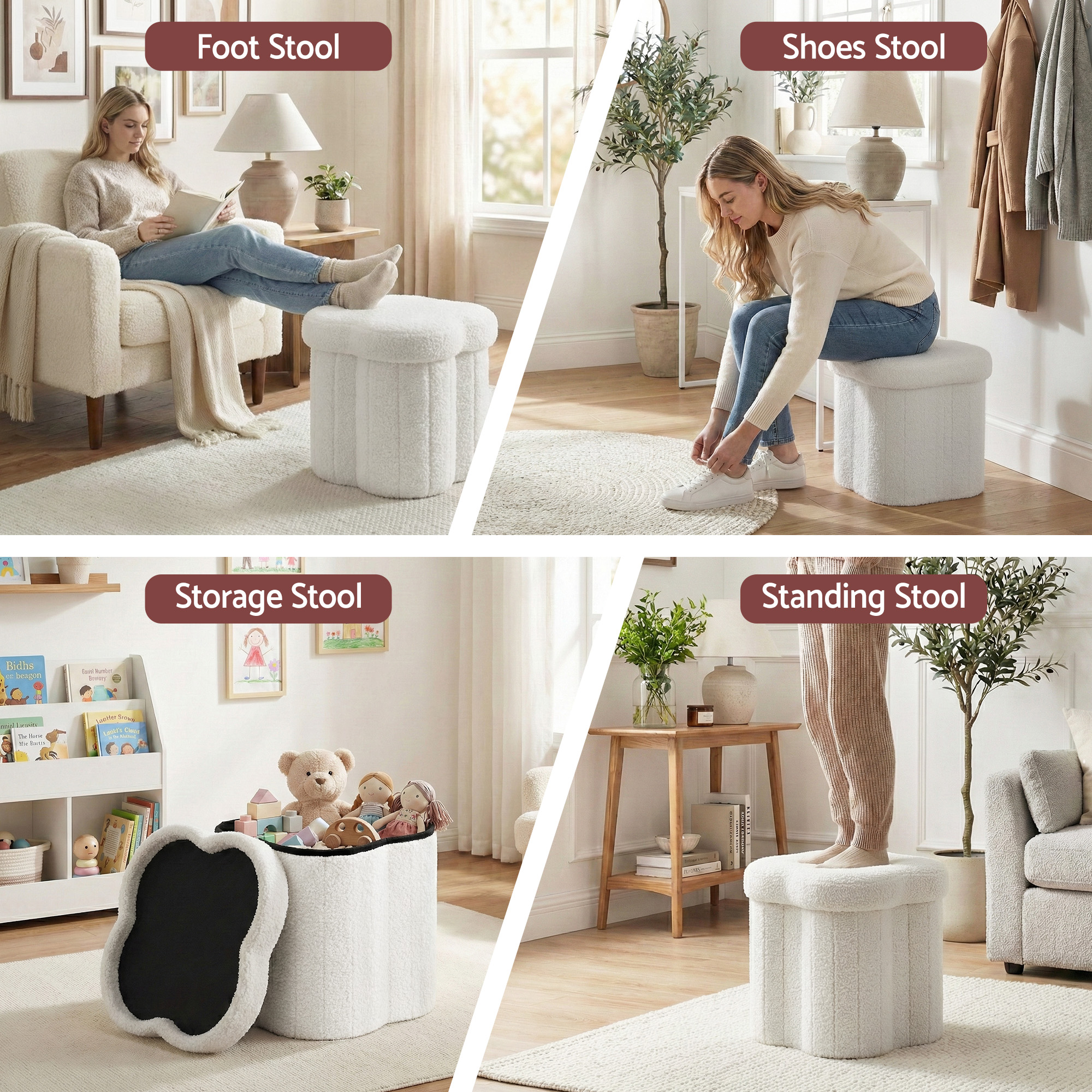 Artiss Storage Ottoman Foot Stool Foldable White - Image 5