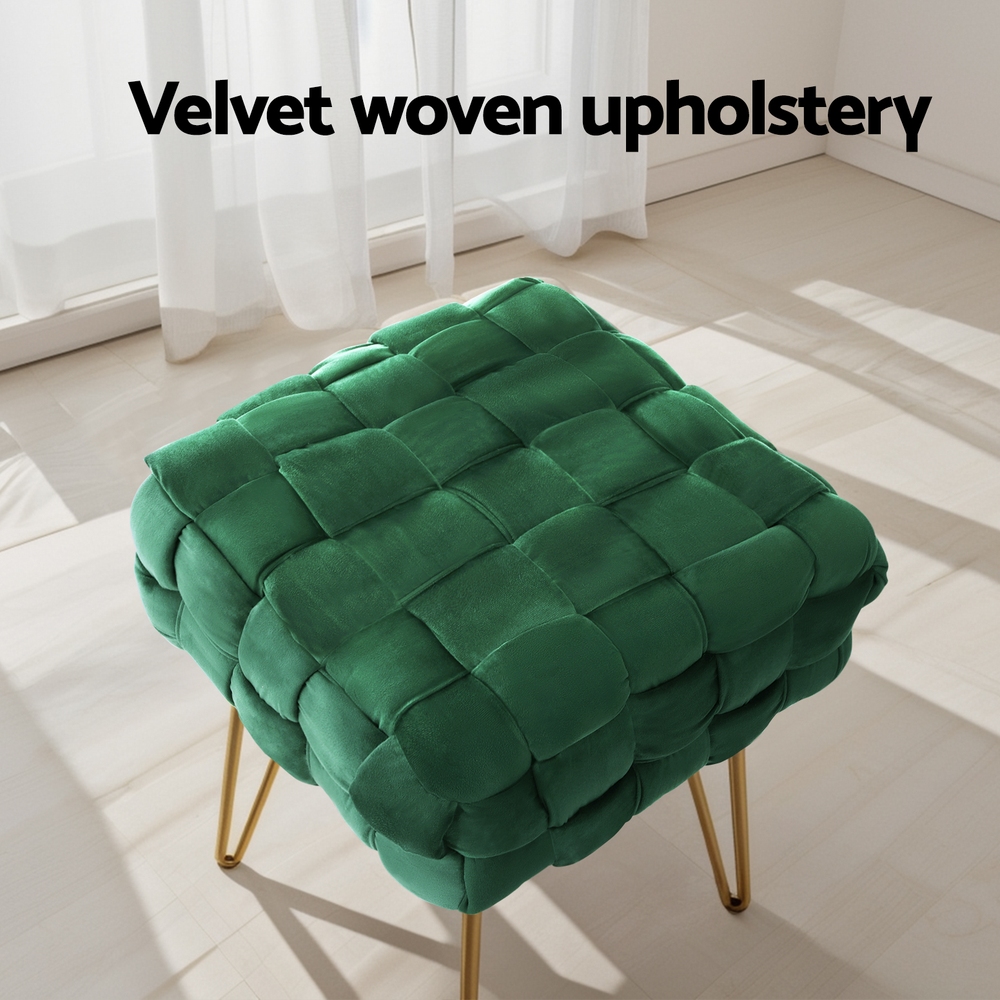 Artiss Ottoman Foot Stool Vanity Woven Velvet Green - Image 4