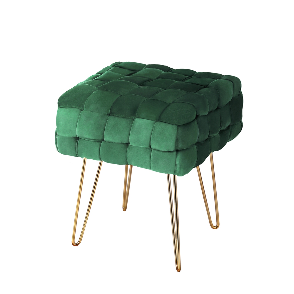 Artiss Ottoman Foot Stool Vanity Woven Velvet Green - Image 6