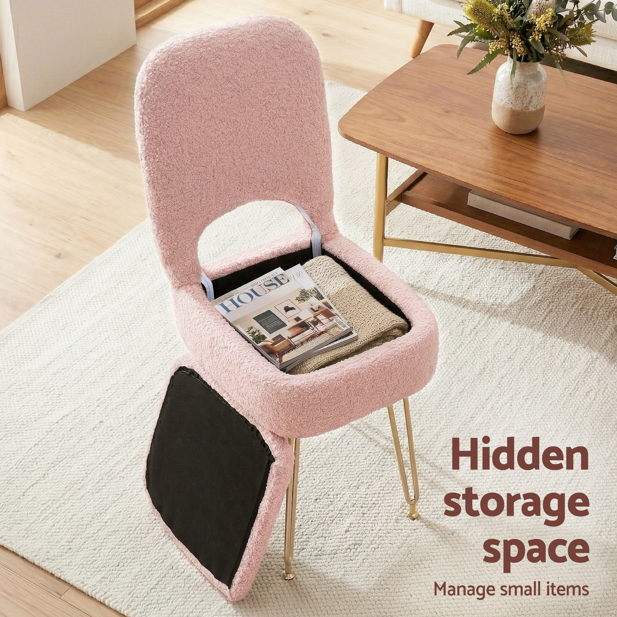 Artiss Storage Ottoman Vanity Stool Foot Stool Folding Back Pink - Image 5