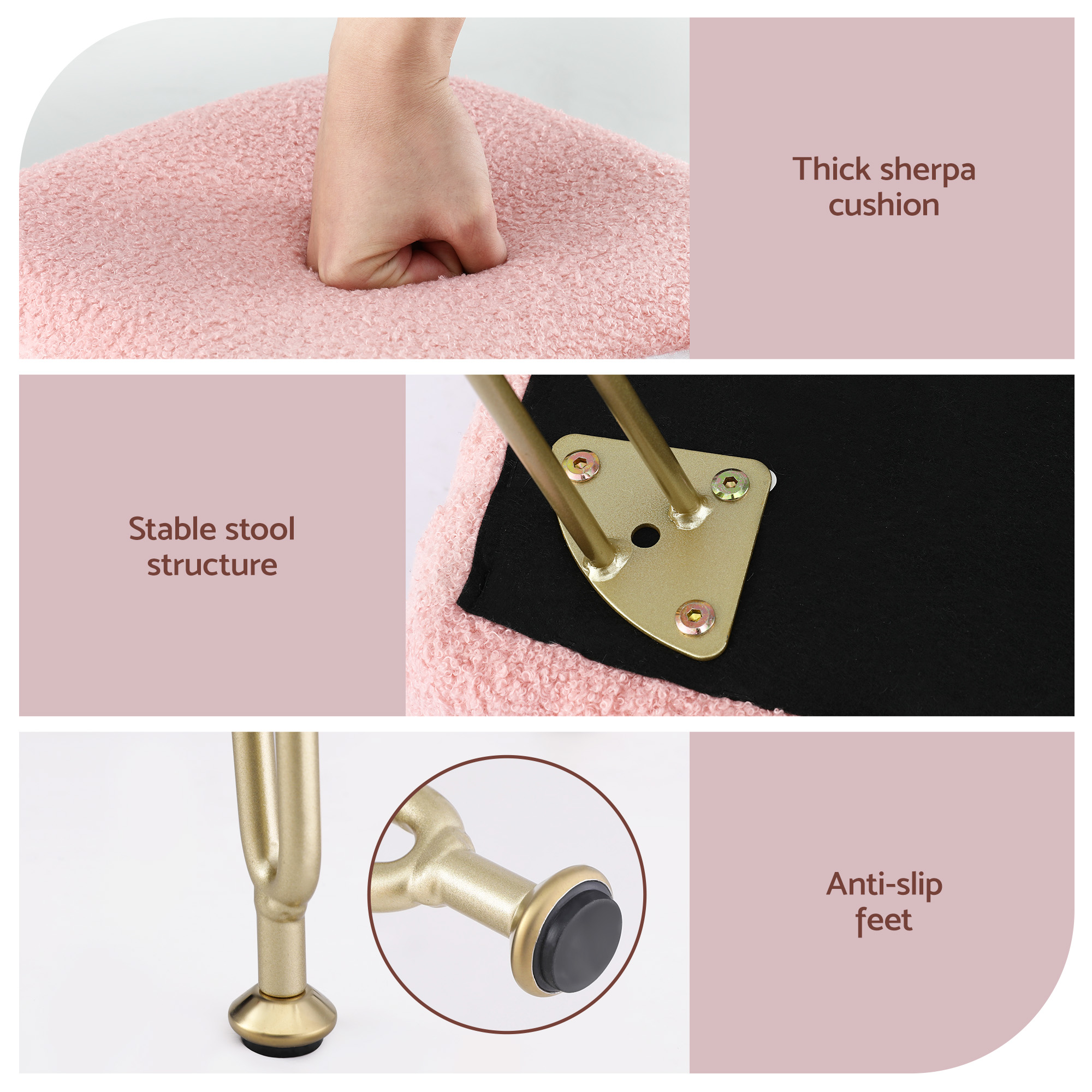 Artiss Storage Ottoman Vanity Stool Foot Stool Folding Back Pink - Image 6