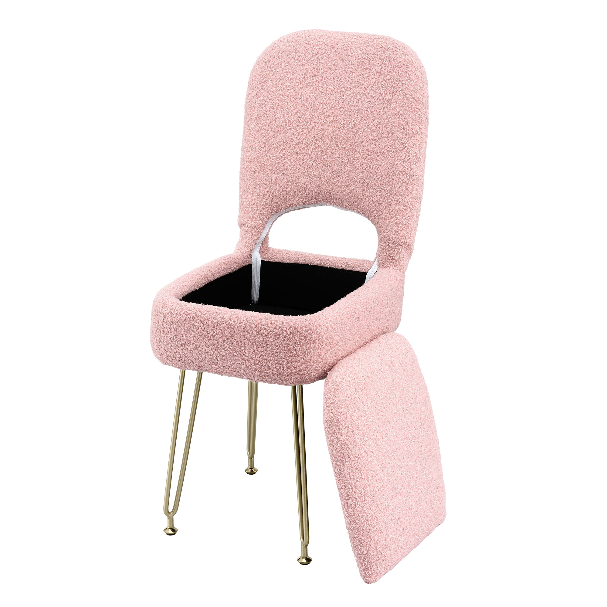 Artiss Storage Ottoman Vanity Stool Foot Stool Folding Back Pink - Image 8