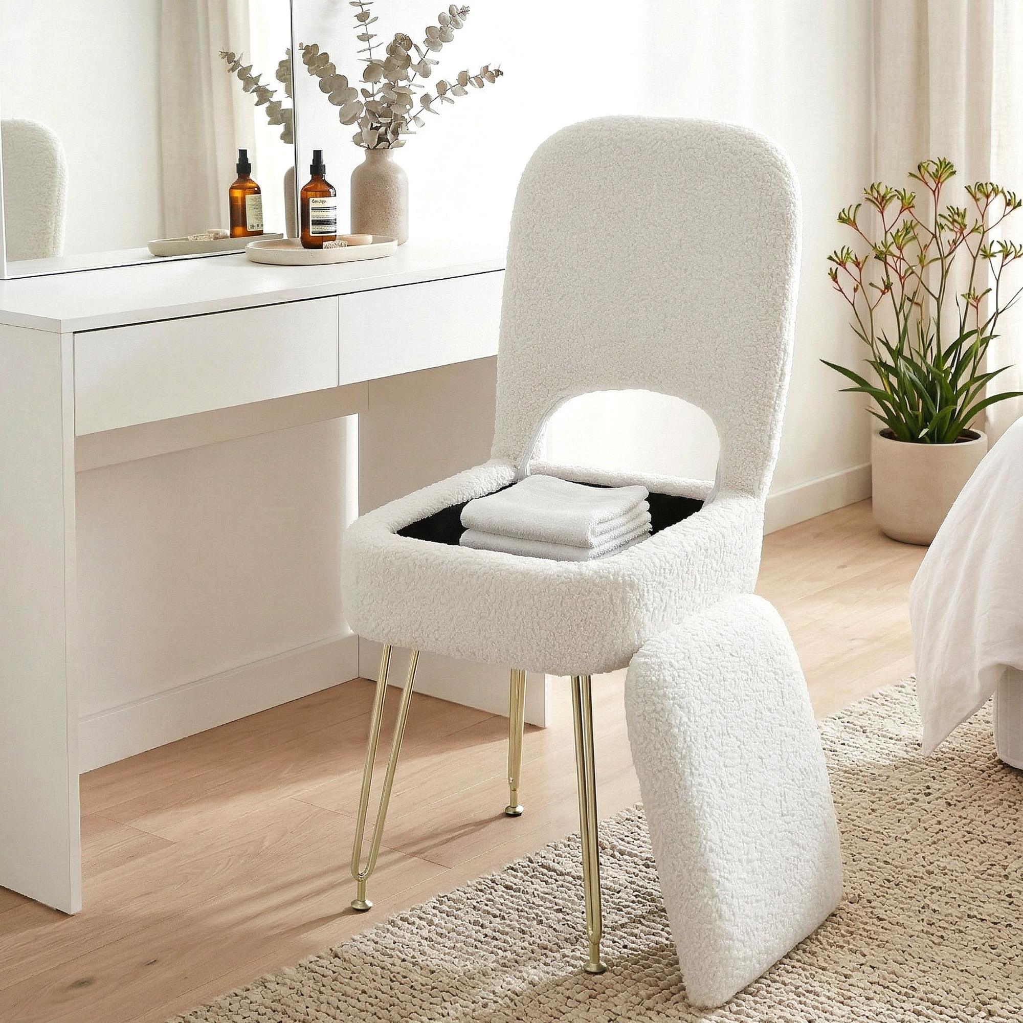 Artiss Storage Ottoman Vanity Stool Foot Stool Folding Back White - Image 1