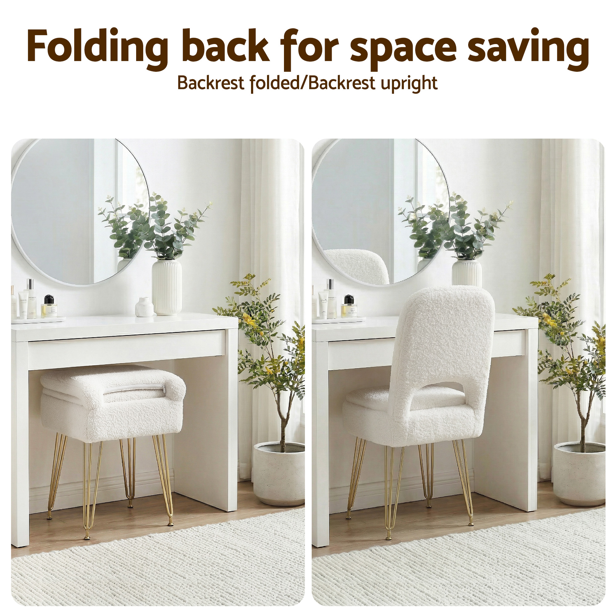 Artiss Storage Ottoman Vanity Stool Foot Stool Folding Back White - Image 4