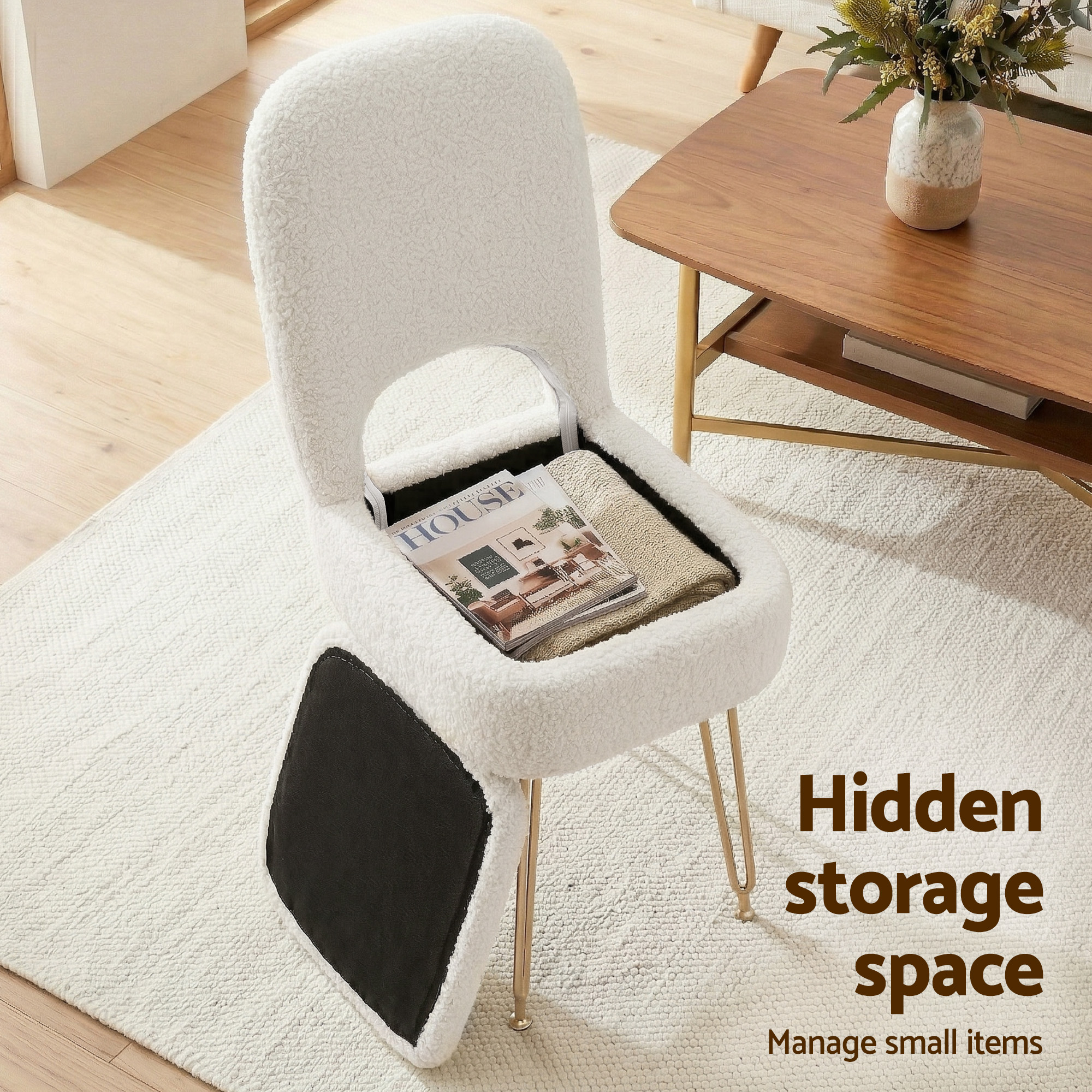 Artiss Storage Ottoman Vanity Stool Foot Stool Folding Back White - Image 5
