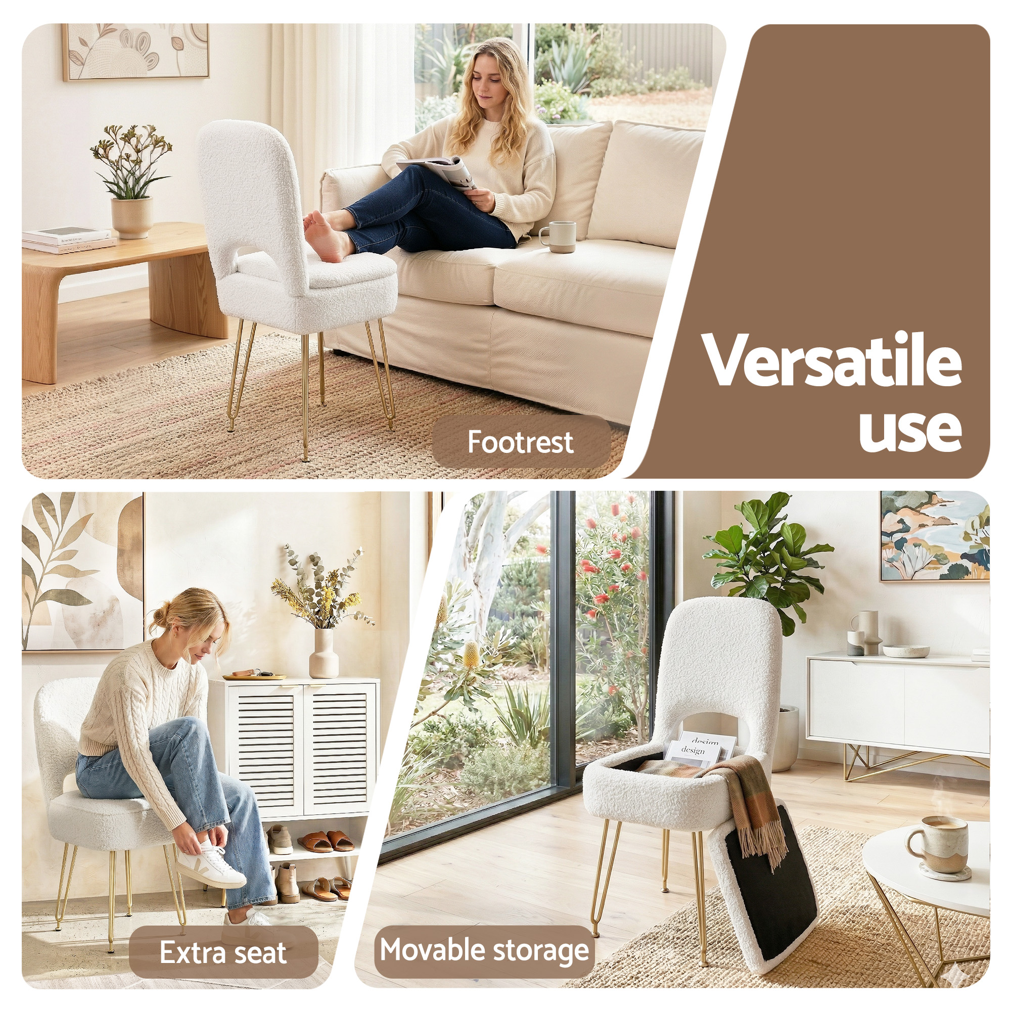Artiss Storage Ottoman Vanity Stool Foot Stool Folding Back White - Image 7