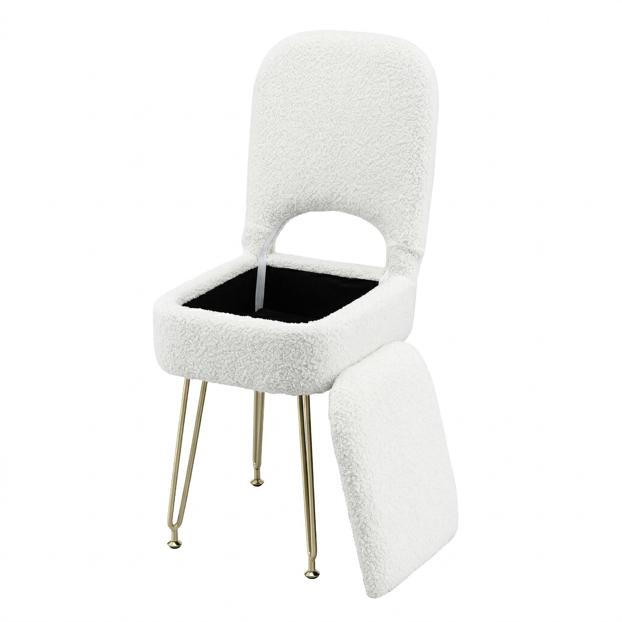 Artiss Storage Ottoman Vanity Stool Foot Stool Folding Back White - Image 8