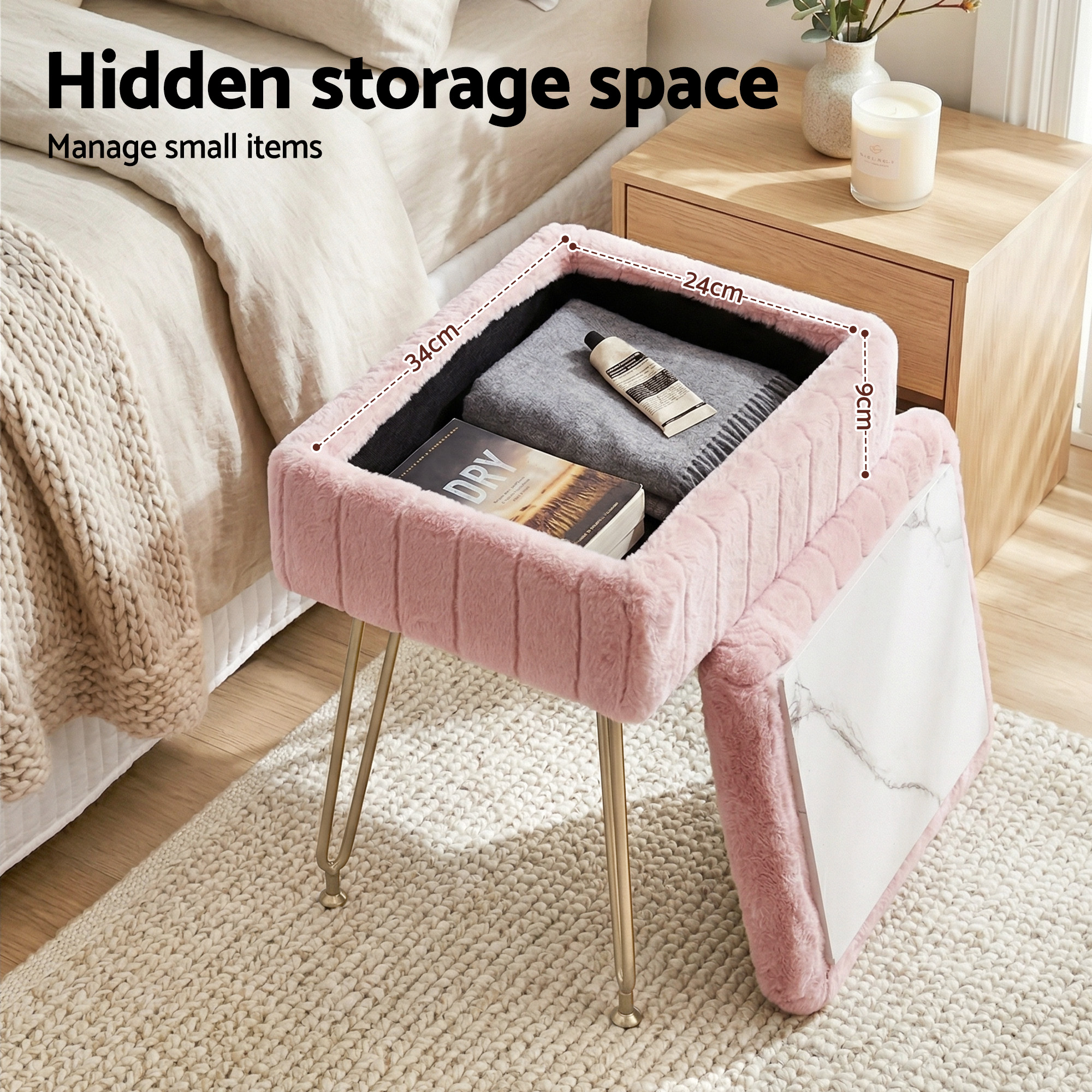 Artiss Storage Ottoman Vanity Foot Stool Pink - Image 5