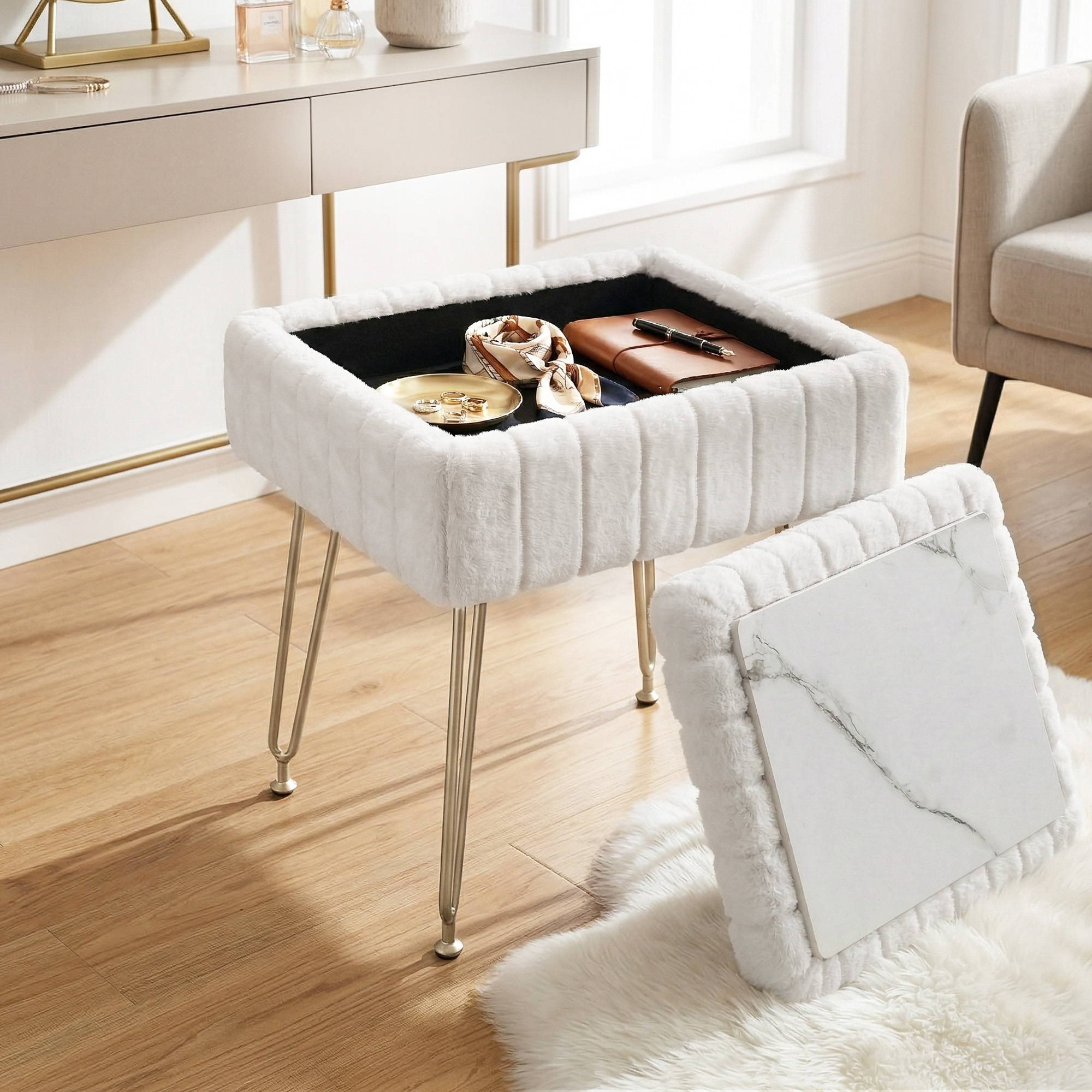 Artiss Storage Ottoman Vanity Foot Stool White - Image 1