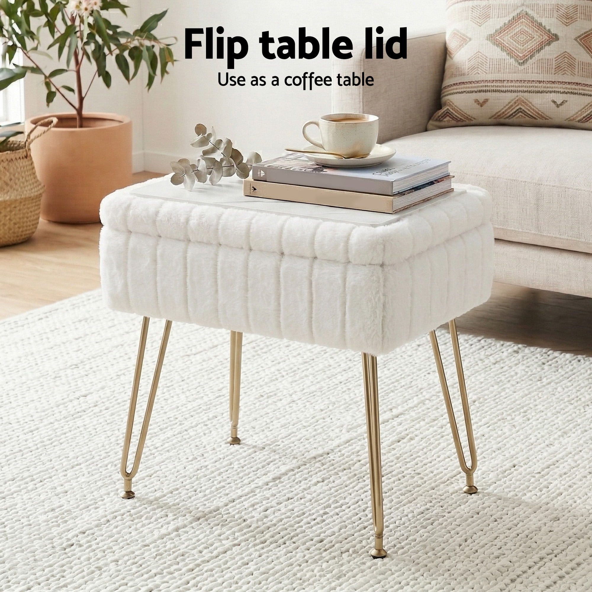 Artiss Storage Ottoman Vanity Foot Stool White - Image 4