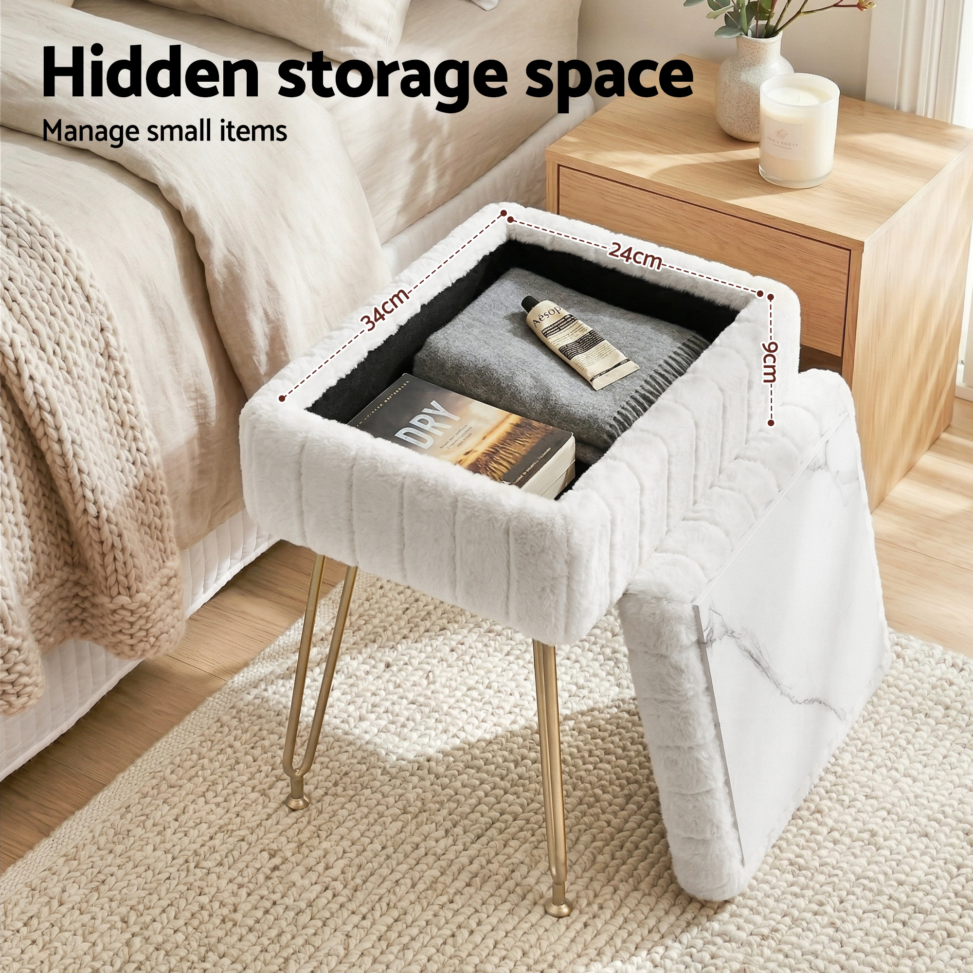 Artiss Storage Ottoman Vanity Foot Stool White - Image 5