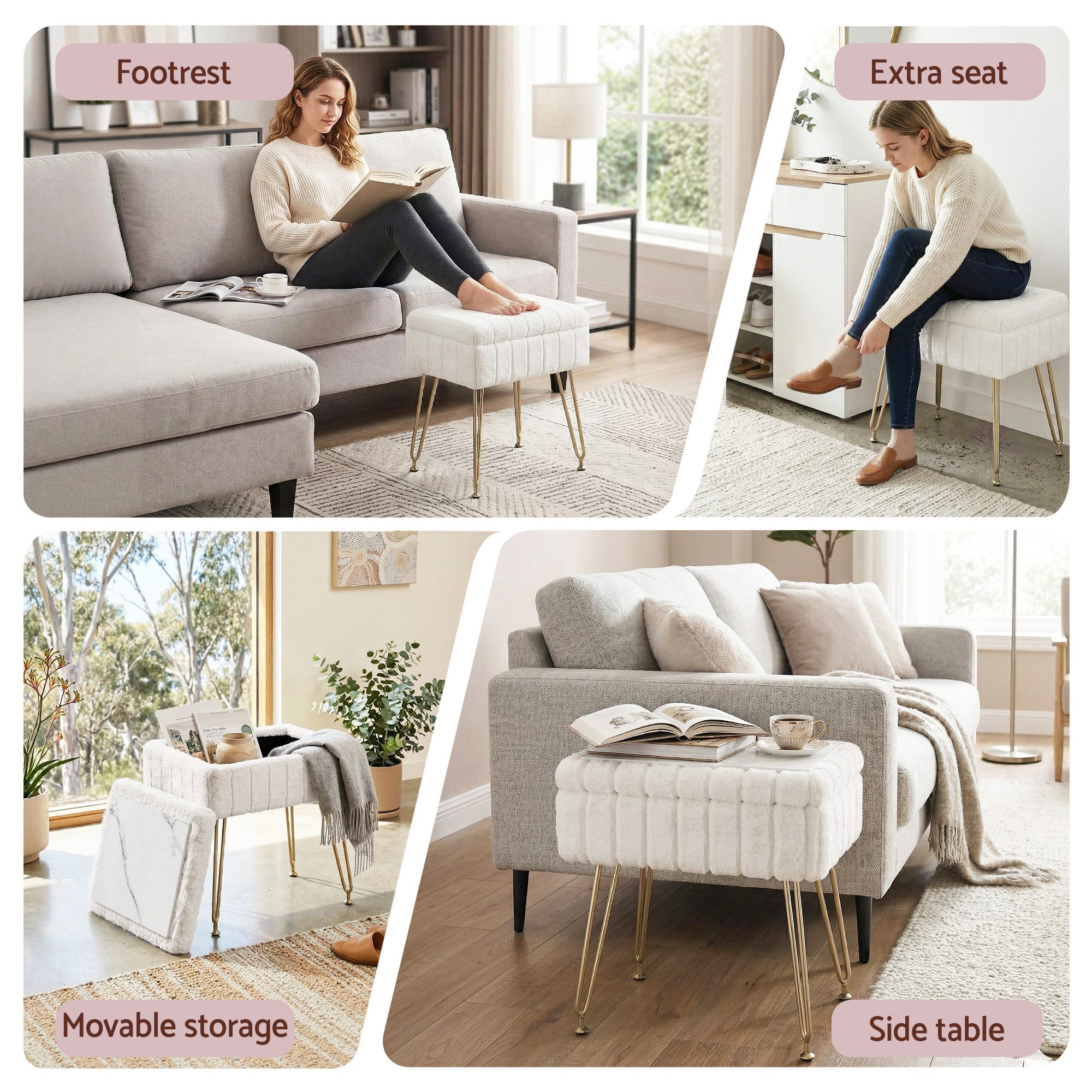 Artiss Storage Ottoman Vanity Foot Stool White - Image 7