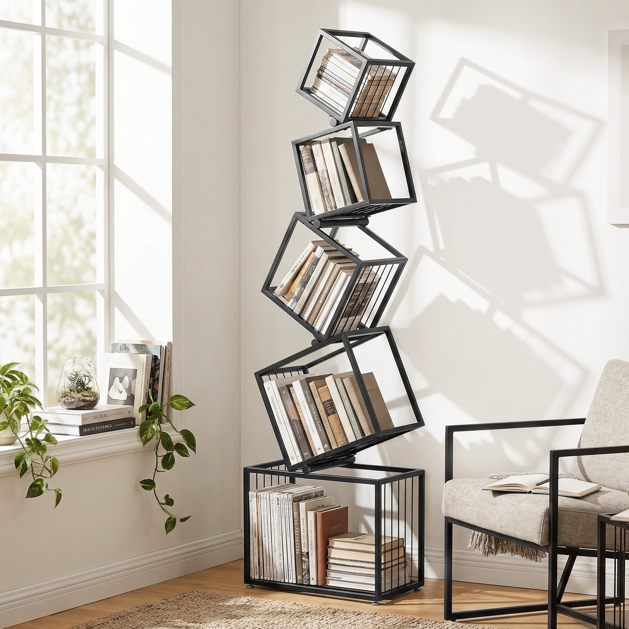 Artiss 5-Tier Bookshelf Metal Geometric Display Shelf Storage Organizer Black - Image 1