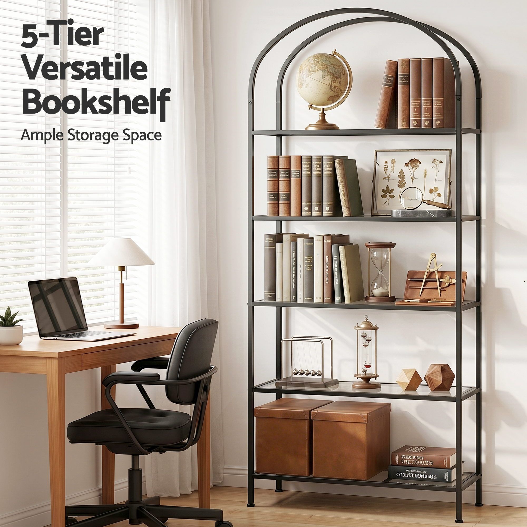 Artiss 5 Tiers Bookshelf Industrial Etagere Bookcase Display Shelf Black - Image 5