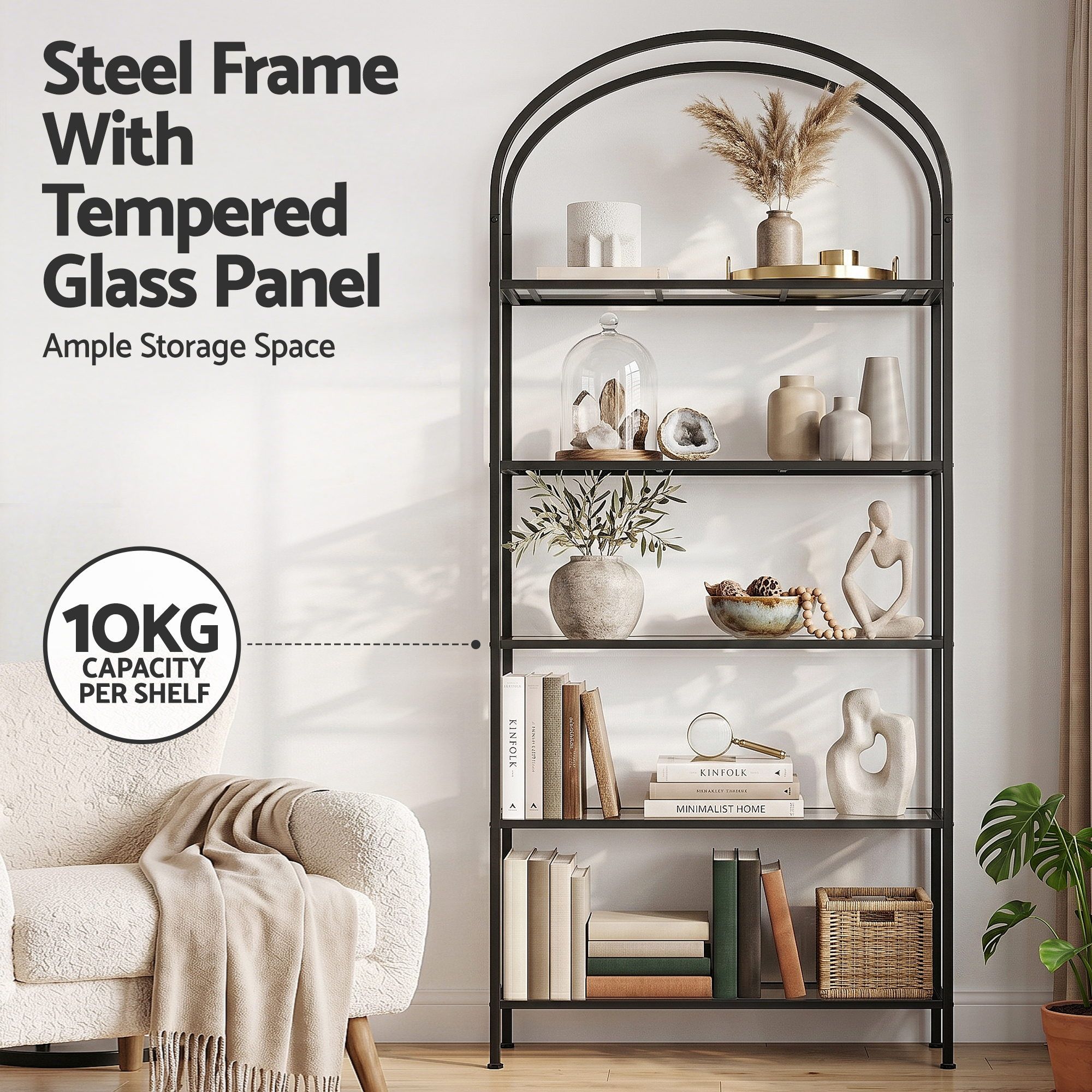 Artiss 5 Tiers Bookshelf Industrial Etagere Bookcase Display Shelf Black - Image 6