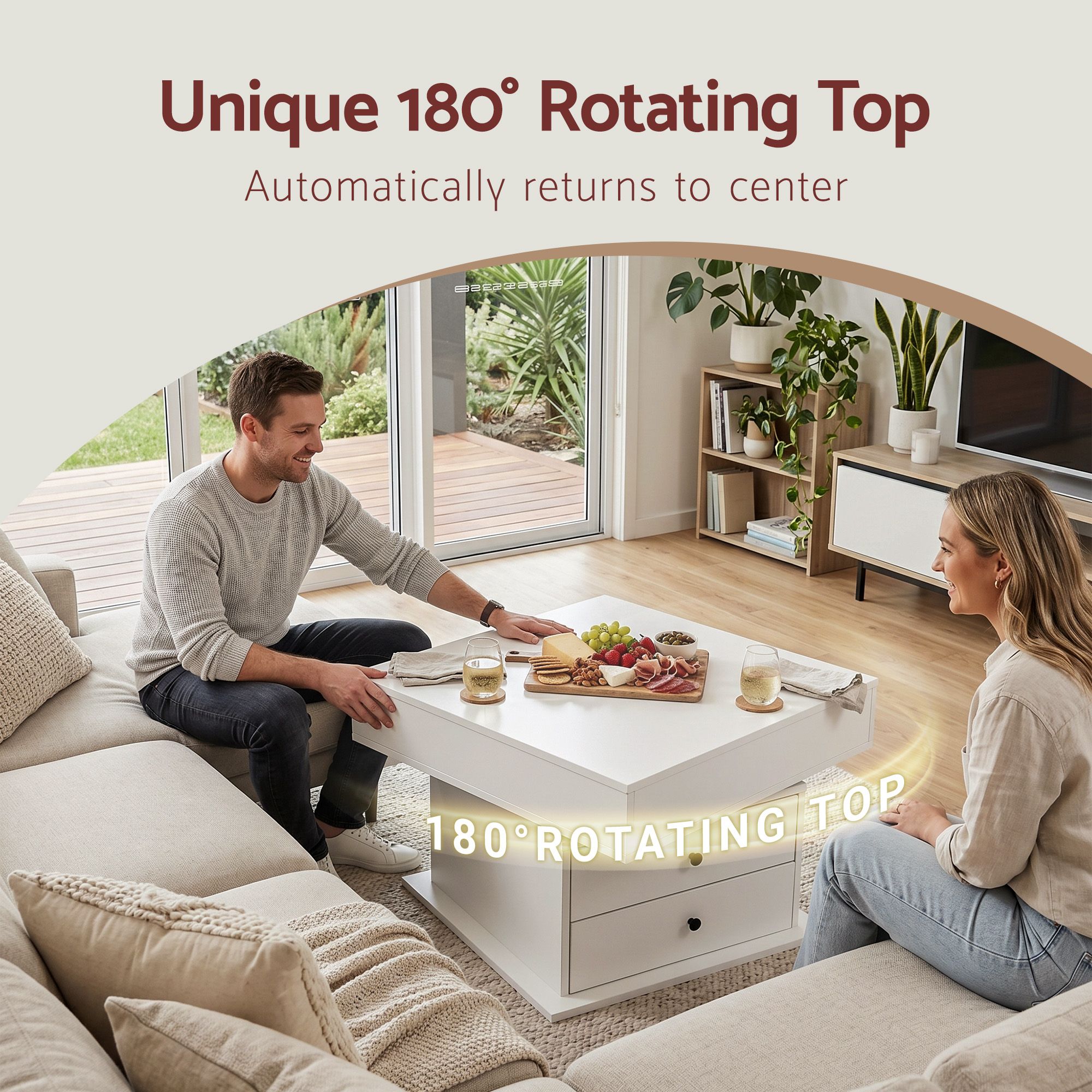 Artiss Lift Top Coffee Table Centre Table with Rotating Top Hidden Storage White - Image 5