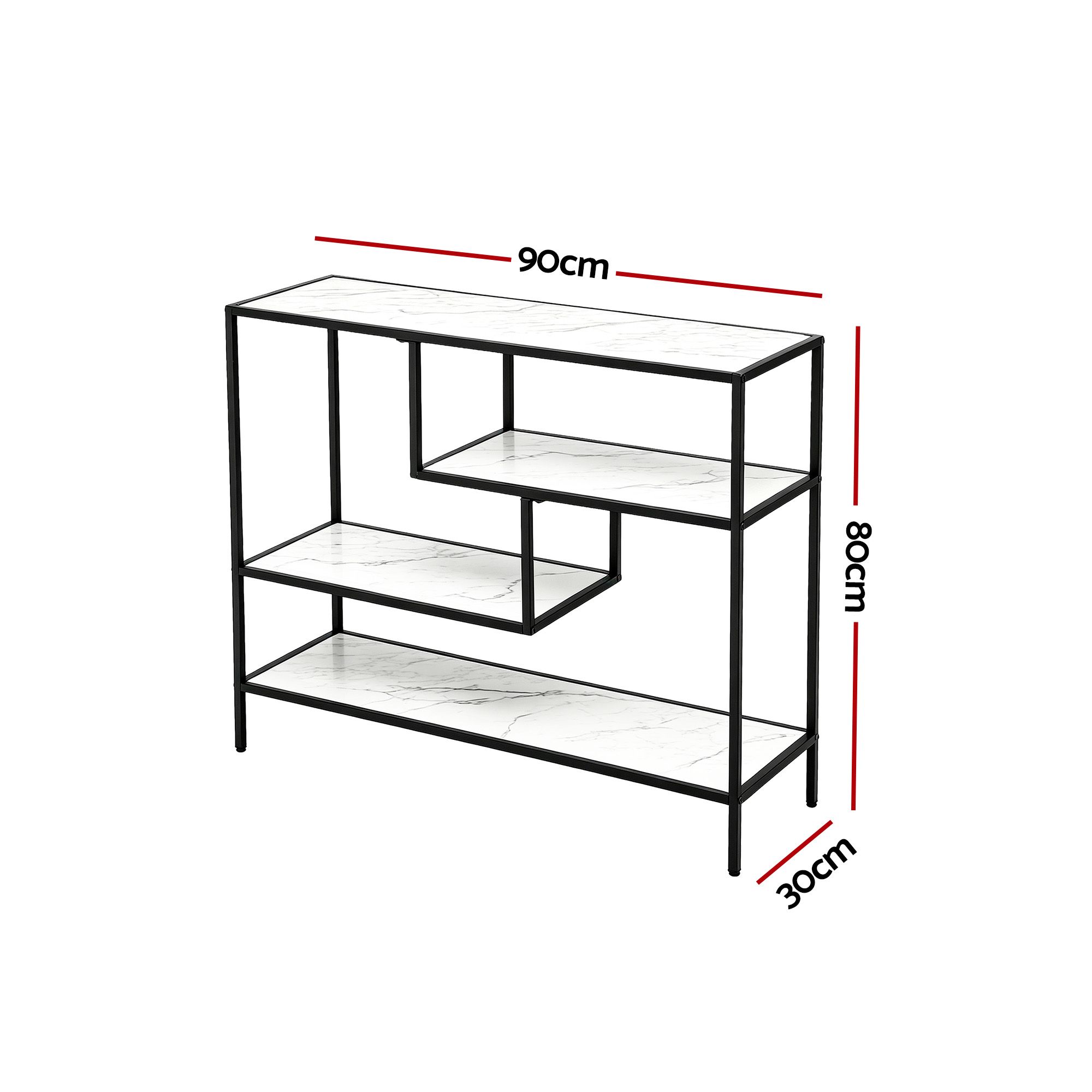 Artiss Console Table Entryway Hallway Marble Effect 4-Tier Storage Shelves White - Image 3