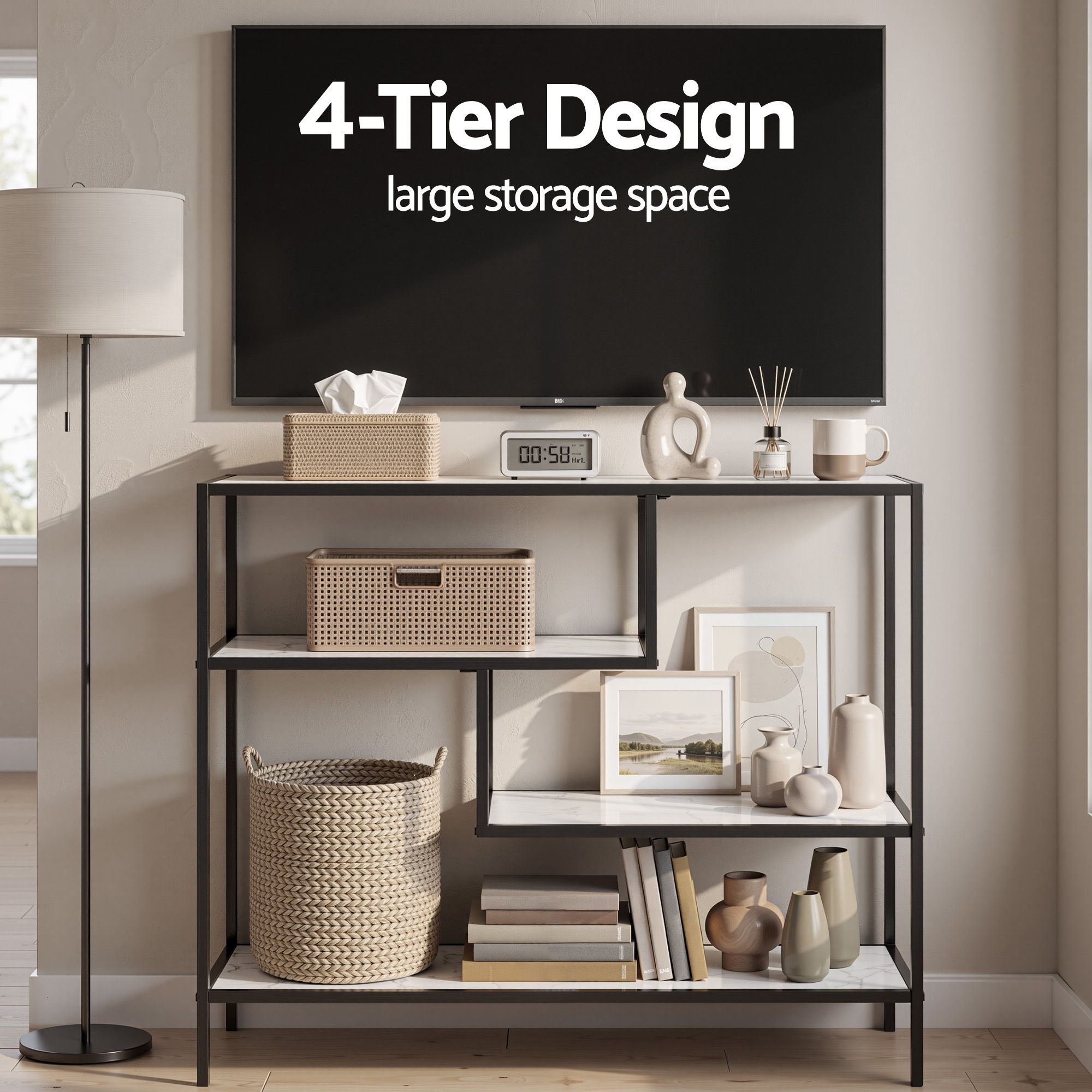 Artiss Console Table Entryway Hallway Marble Effect 4-Tier Storage Shelves White - Image 7