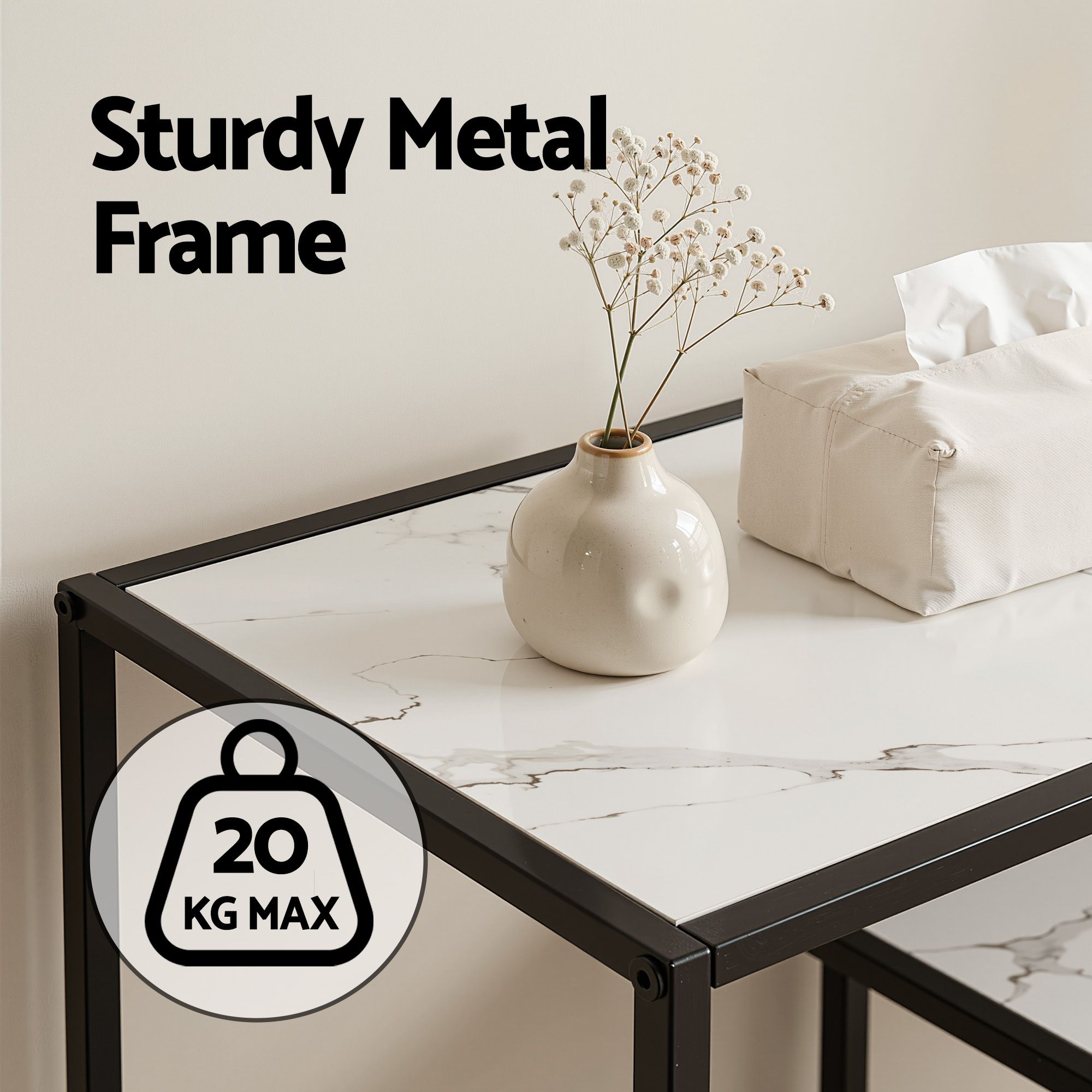Artiss Console Table Entryway Hallway Marble Effect 4-Tier Storage Shelves White - Image 8