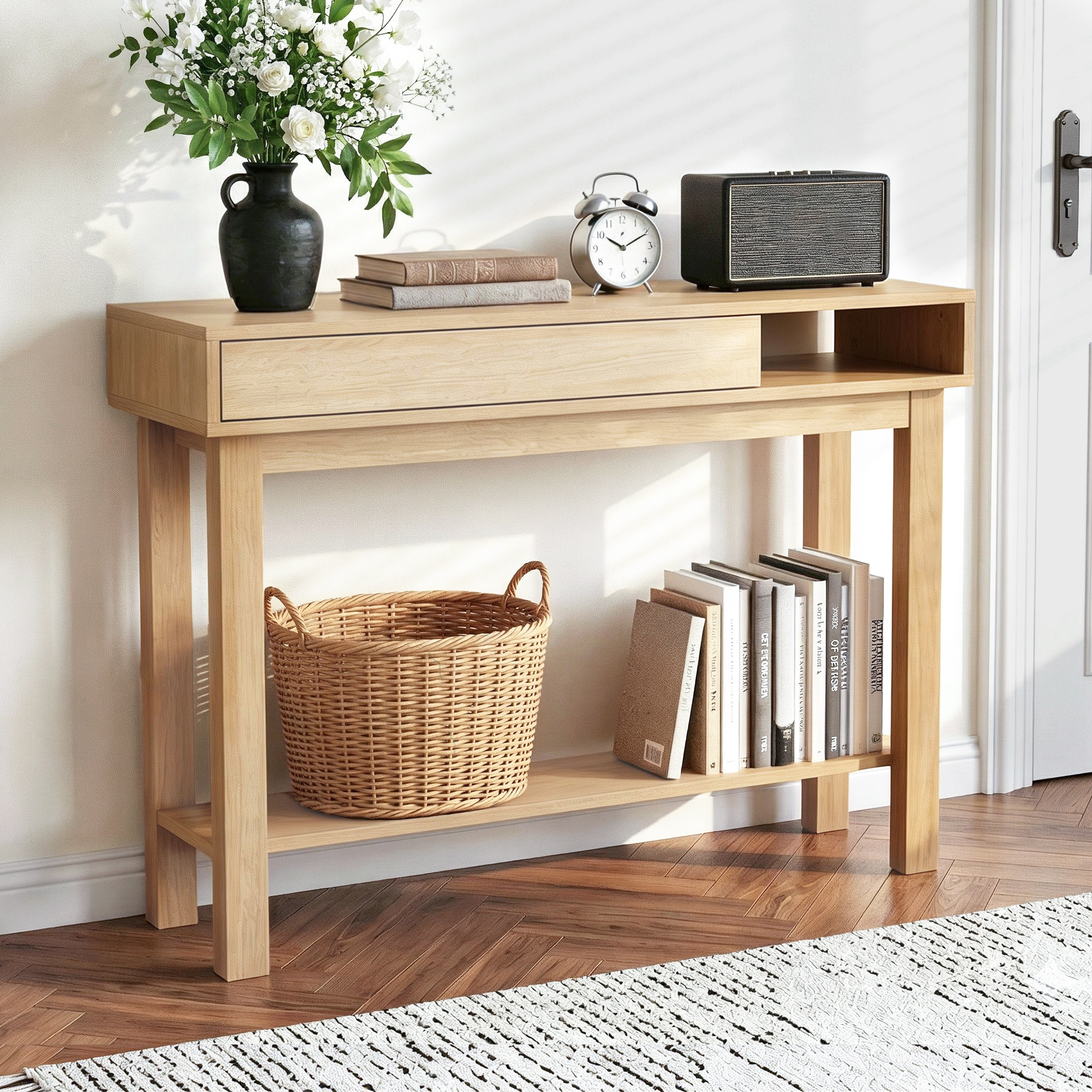 Artiss Console Table Entryway Hallway Sofa Side Table Drawer Shelf 100CM Wood - Image 1