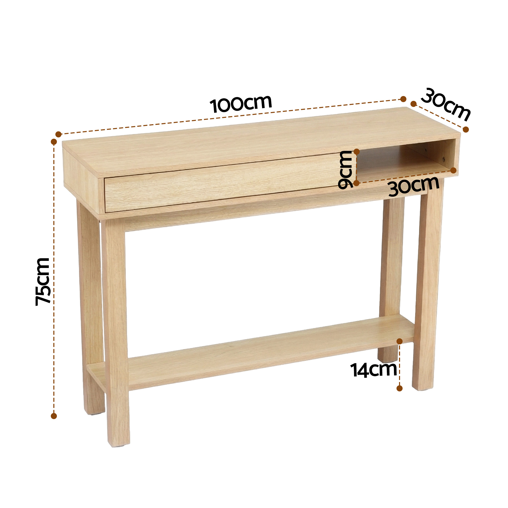 Artiss Console Table Entryway Hallway Sofa Side Table Drawer Shelf 100CM Wood - Image 3