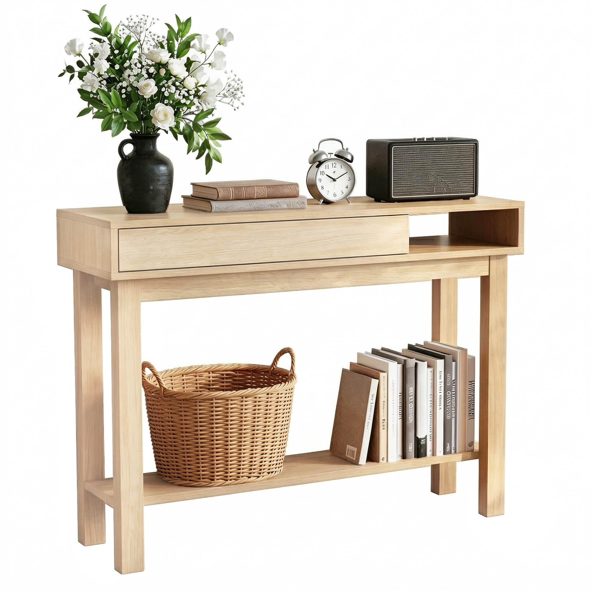 Artiss Console Table Entryway Hallway Sofa Side Table Drawer Shelf 100CM Wood - Image 5