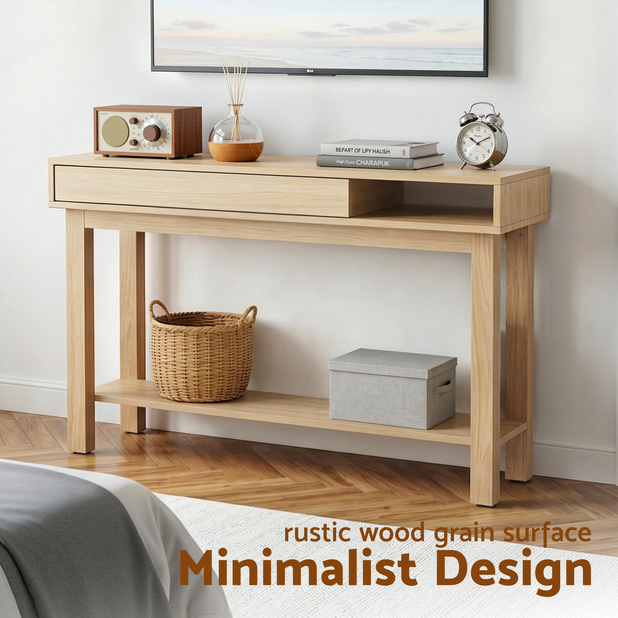 Artiss Console Table Entryway Hallway Sofa Side Table Drawer Shelf 100CM Wood - Image 7