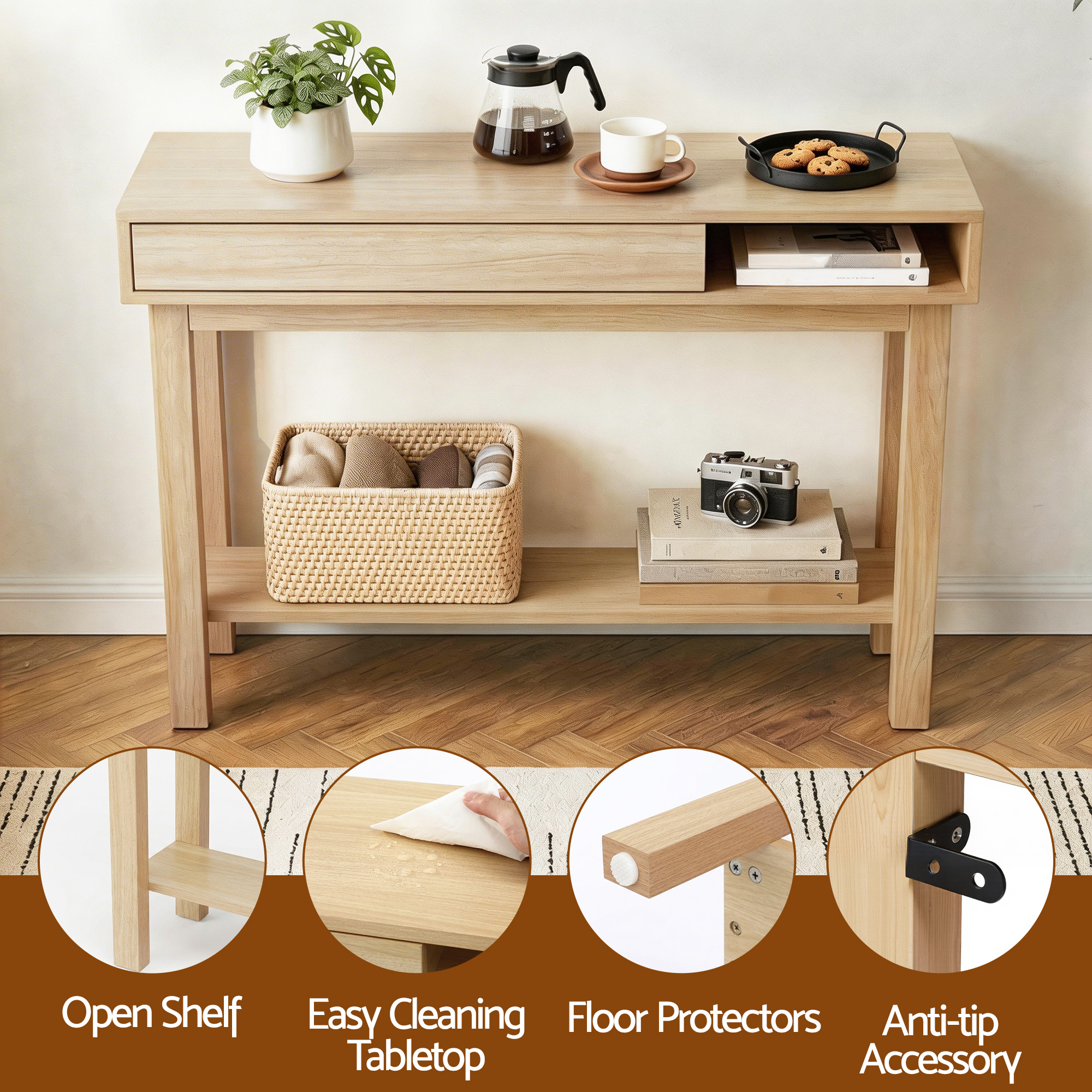 Artiss Console Table Entryway Hallway Sofa Side Table Drawer Shelf 100CM Wood - Image 8