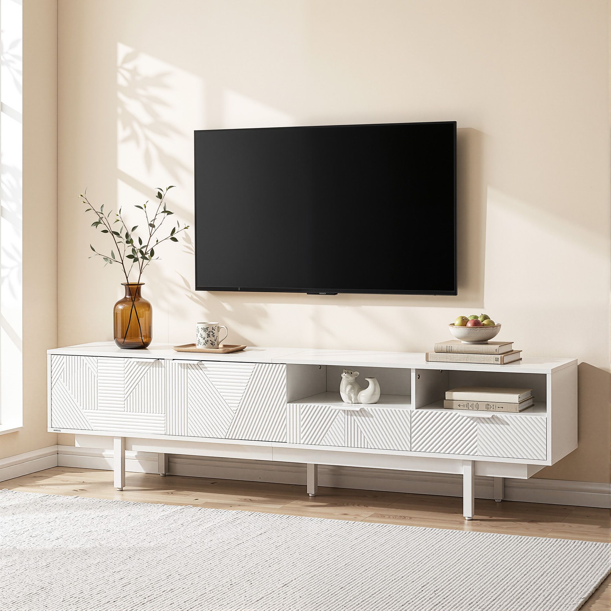 Artiss TV Unit Entertainment Unit Storage Cabinet Drawer 200cm White - Image 1