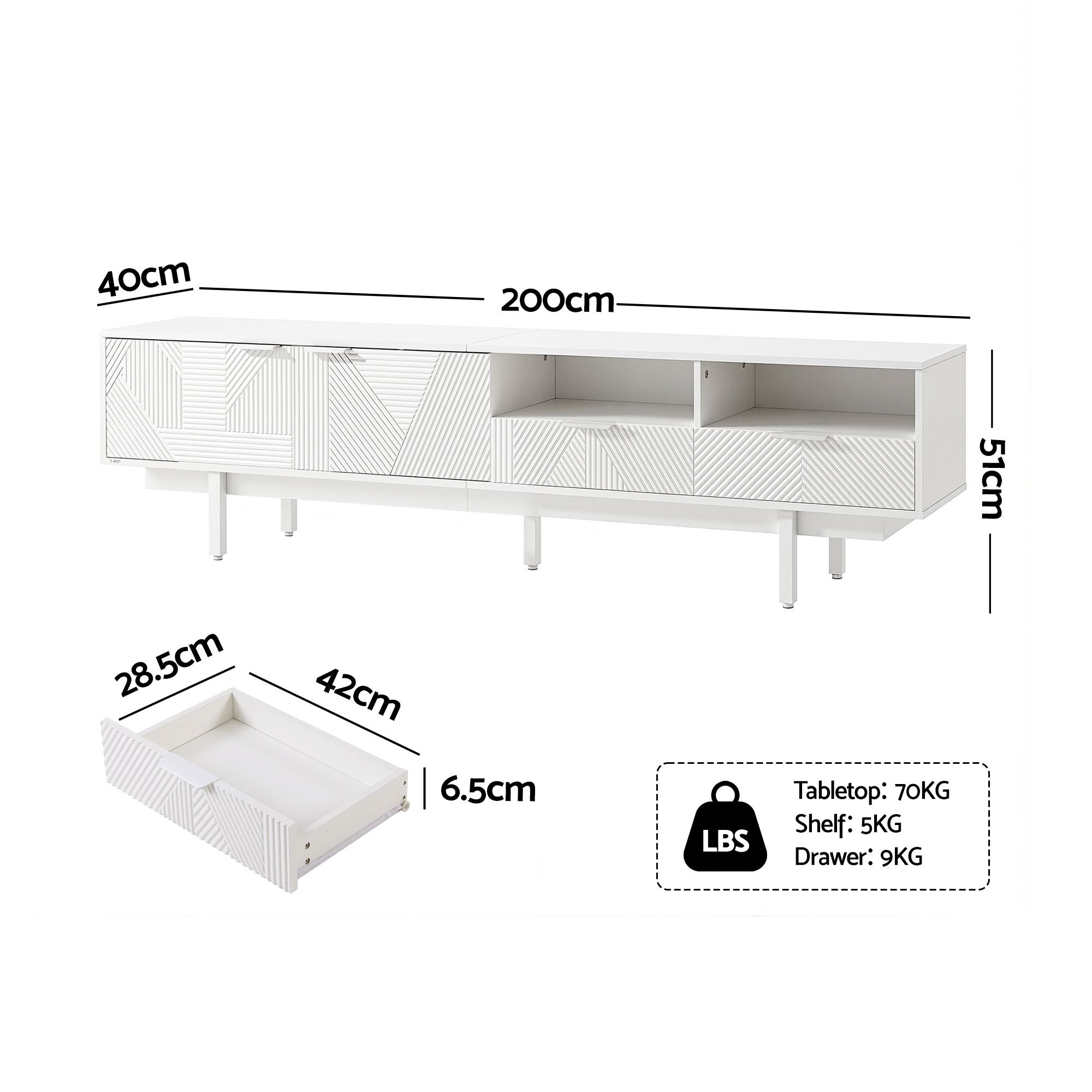 Artiss TV Unit Entertainment Unit Storage Cabinet Drawer 200cm White - Image 4