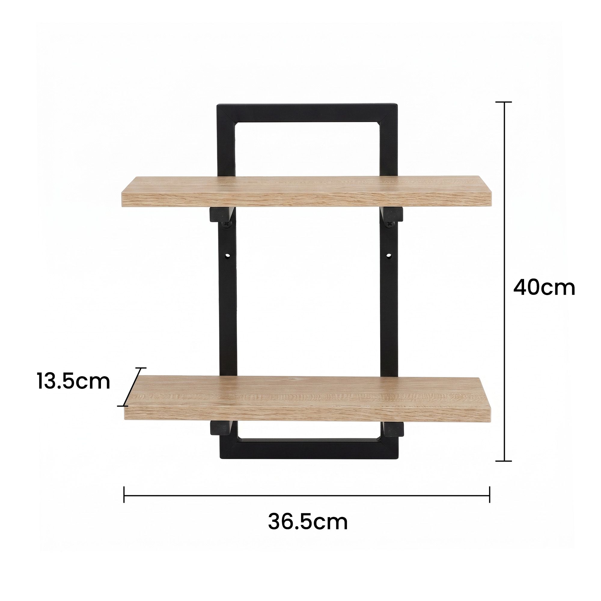 Artiss Set of 2 Floating Wall Shelf 2-Tier Wall-Mounted Display Ledge Wood & Metal - Image 3