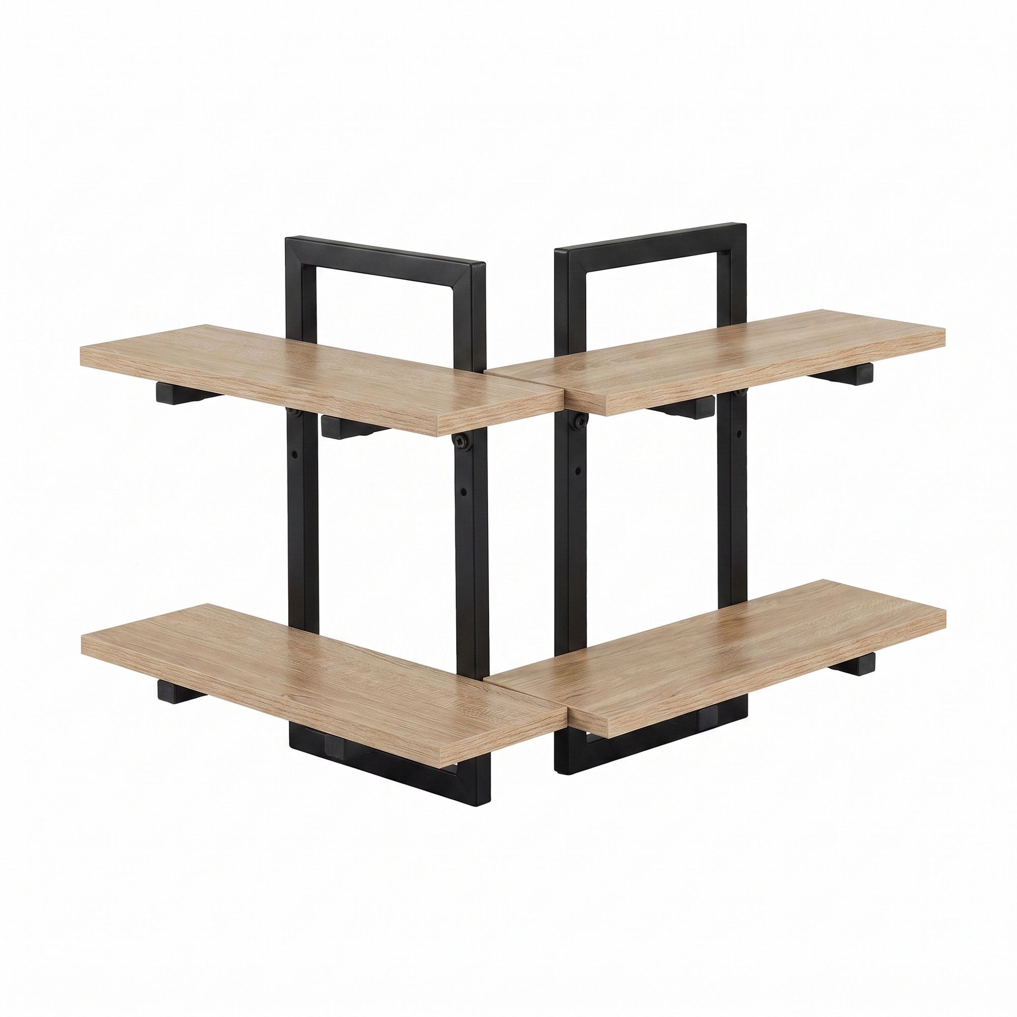 Artiss Set of 2 Floating Wall Shelf 2-Tier Wall-Mounted Display Ledge Wood & Metal - Image 4