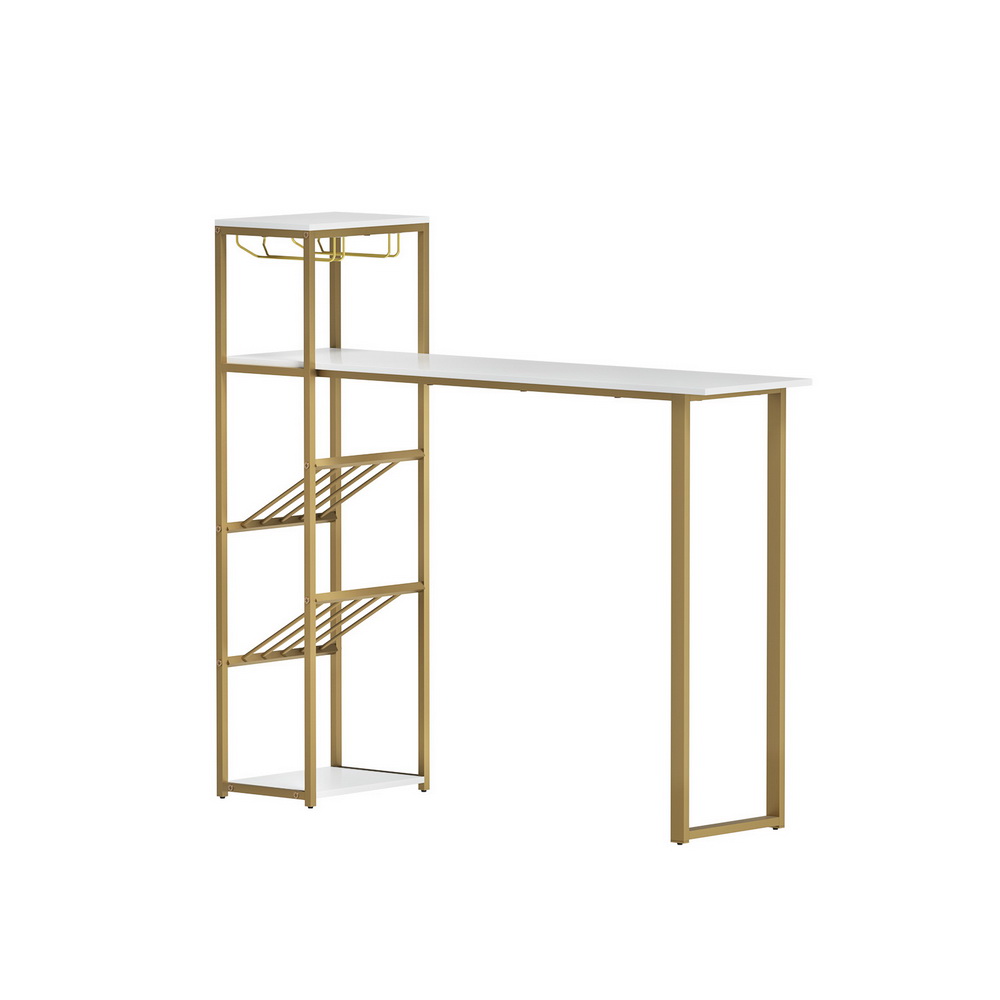 Artiss Bar Table Dining Storage Shelf Wine Rack Home Kitchen Office Desk Gold - Image 3