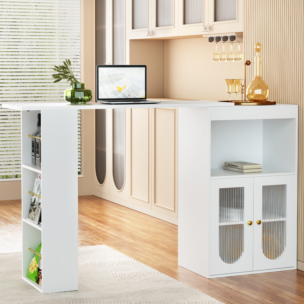 Artiss Bar Table Storage Cabinet Dining Wine Rack Home Office Desk Extendable - Image 1