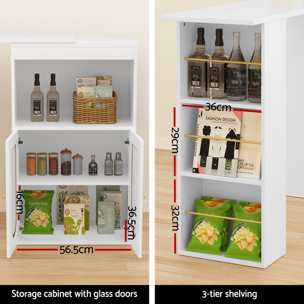 Artiss Bar Table Storage Cabinet Dining Wine Rack Home Office Desk Extendable - Image 7