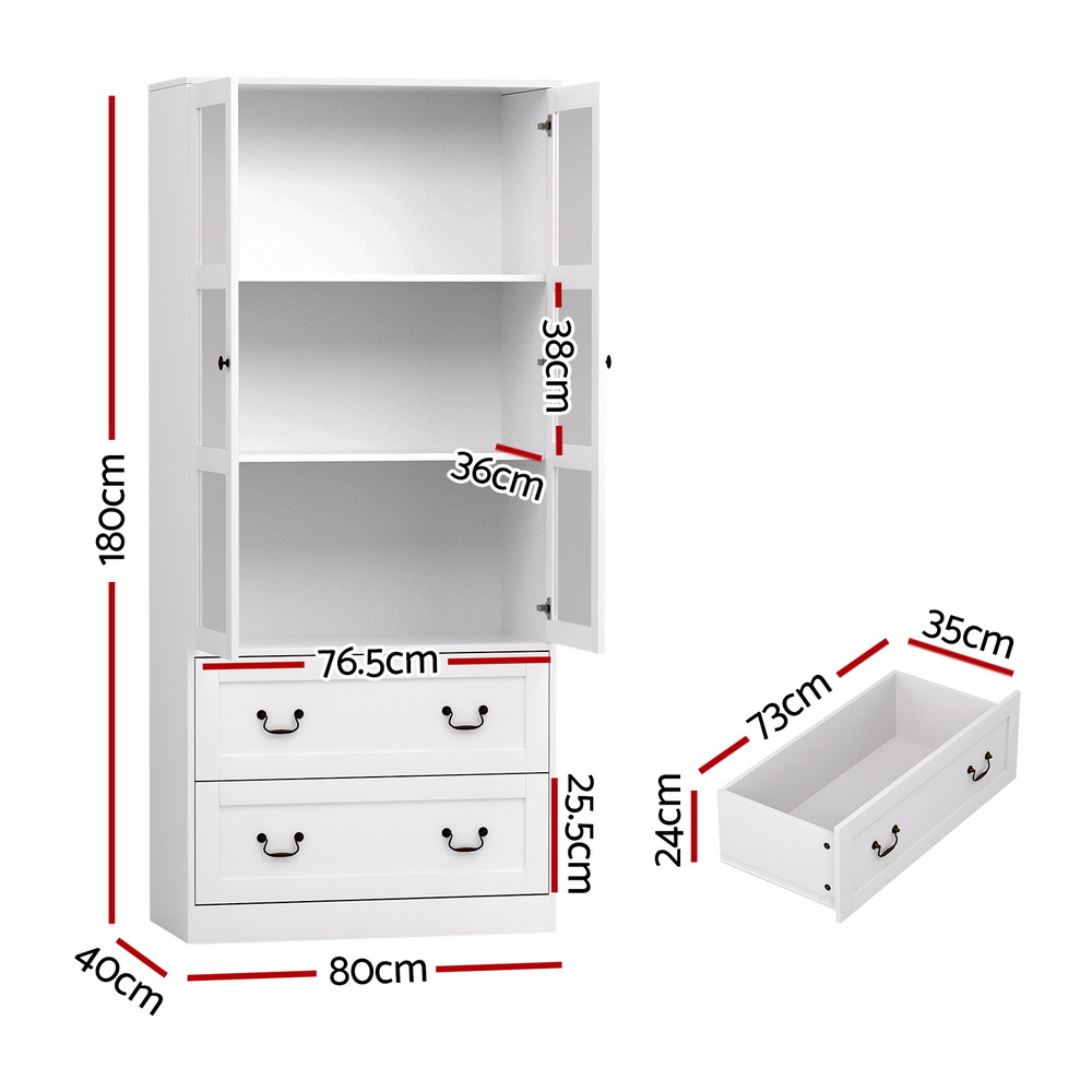 Artiss Buffet Sideboard 180cm Hutch Storage Cabinet Kitchen Drawer Door White - Image 3