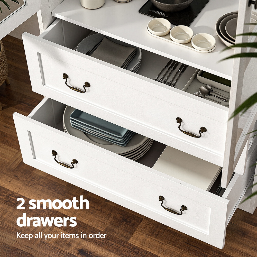 Artiss Buffet Sideboard 180cm Hutch Storage Cabinet Kitchen Drawer Door White - Image 7