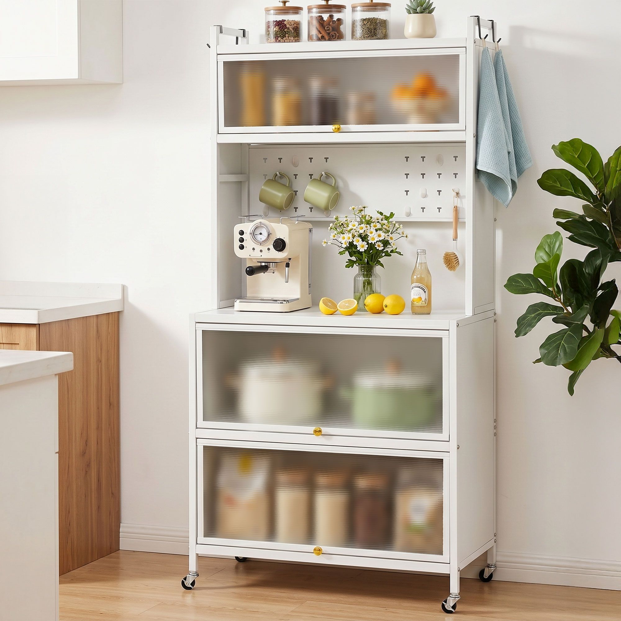 Artiss Kitchen Cabinet Storage Shelves Pegboard Cupboard Sideboard 80CMX164CM - Image 1