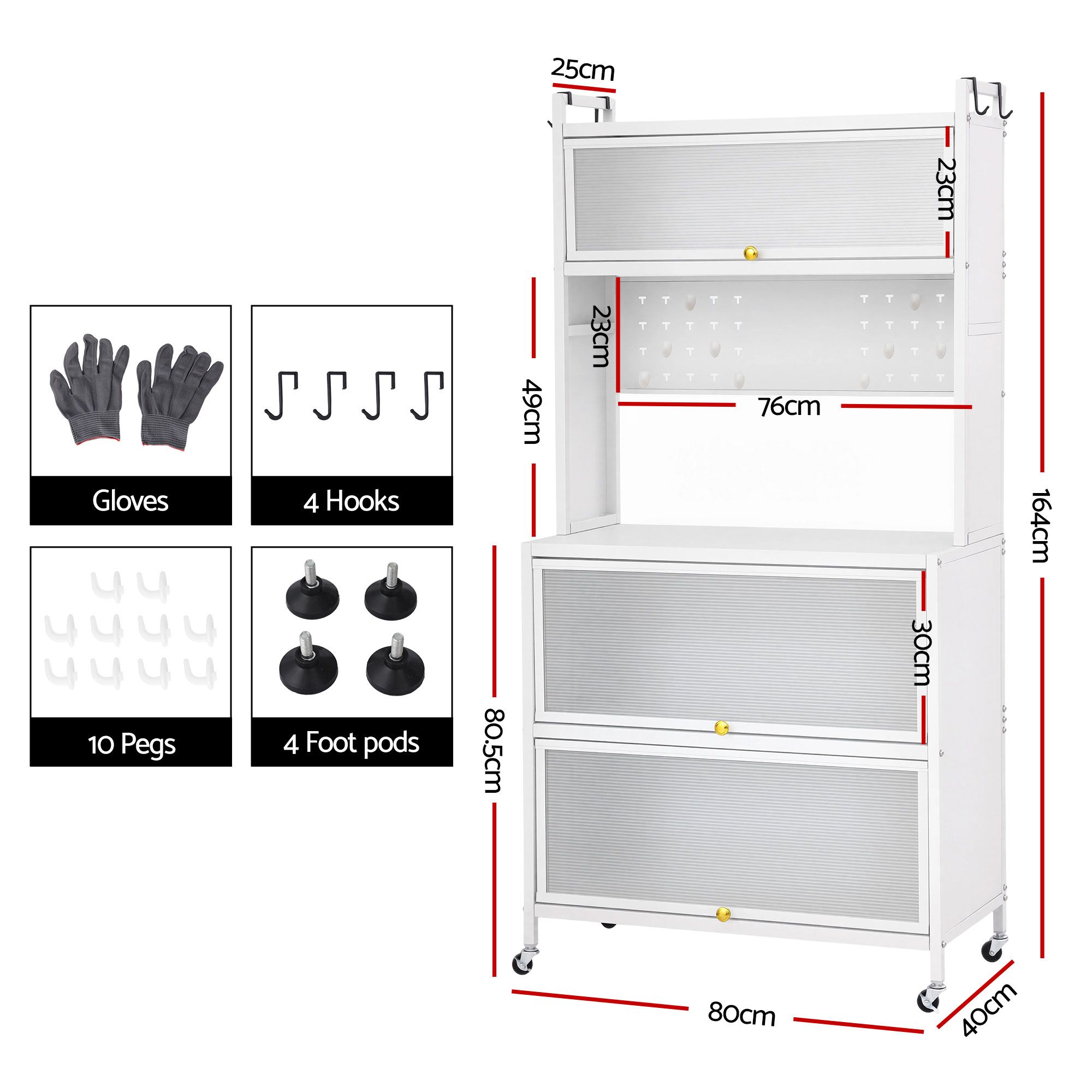 Artiss Kitchen Cabinet Storage Shelves Pegboard Cupboard Sideboard 80CMX164CM - Image 3