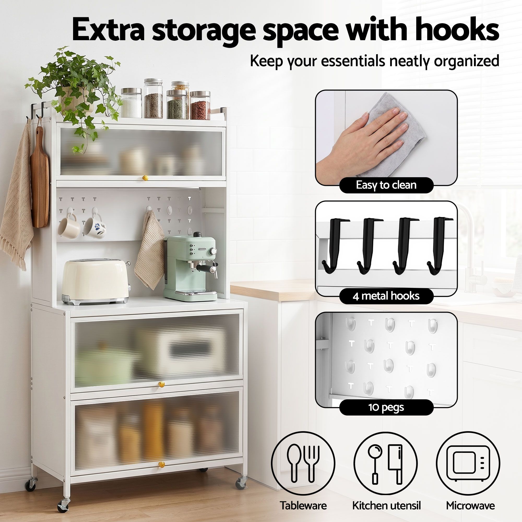 Artiss Kitchen Cabinet Storage Shelves Pegboard Cupboard Sideboard 80CMX164CM - Image 6