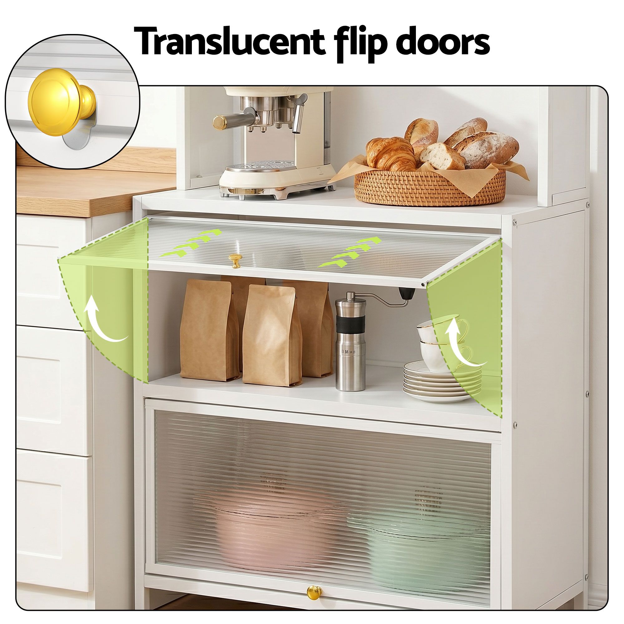 Artiss Kitchen Cabinet Storage Shelves Pegboard Cupboard Sideboard 80CMX164CM - Image 7