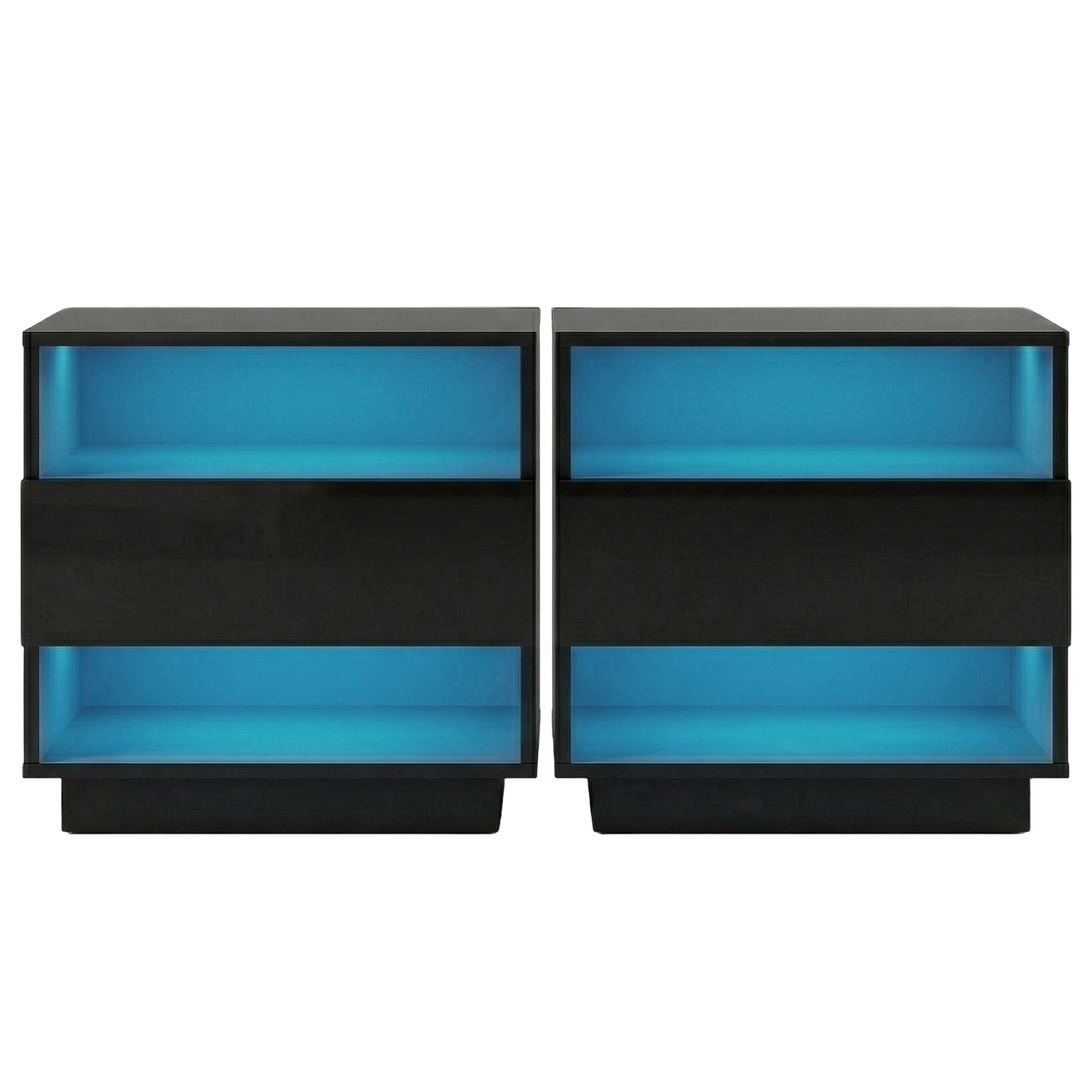Artiss 2x Bedside Table LED with 2 Shelves - HANA Black - Image 2